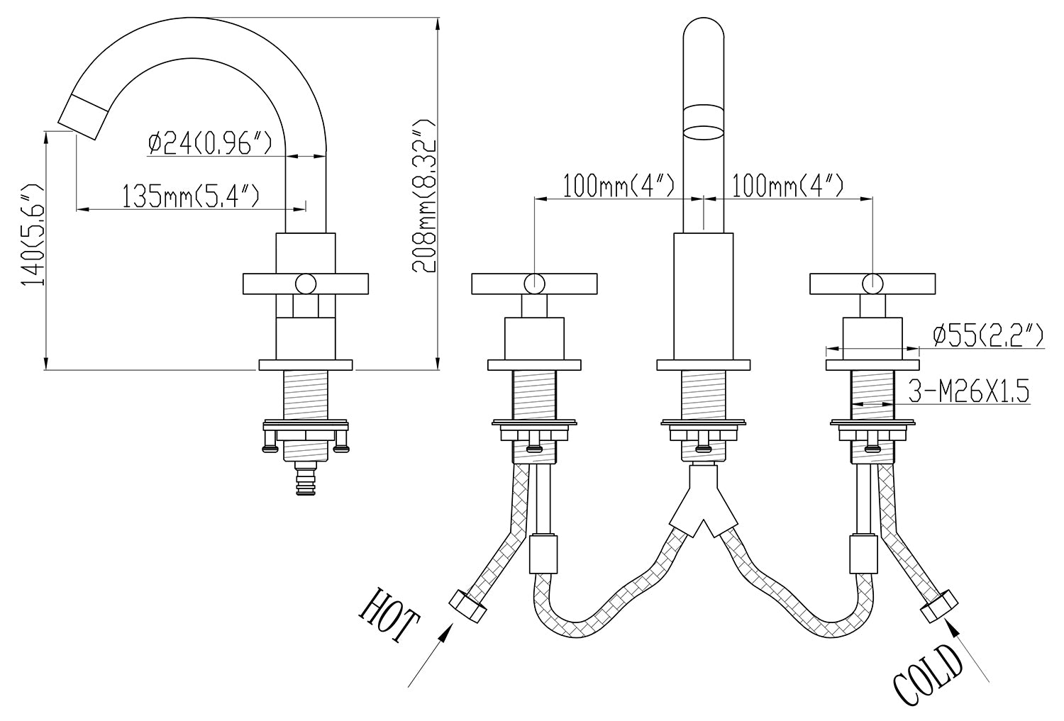 Circle-Shaped 3-piece Basin Faucet