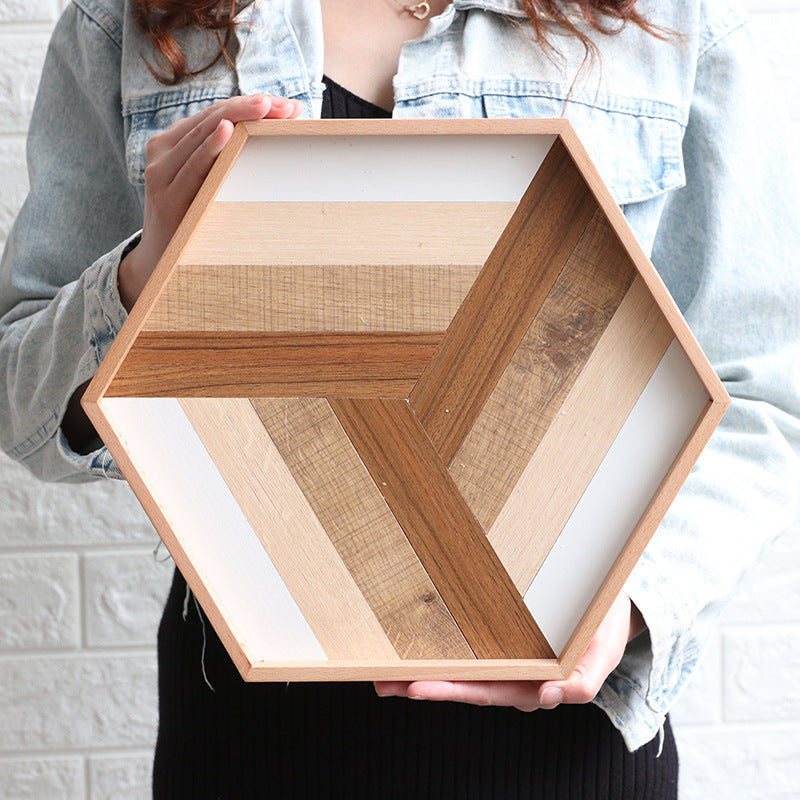 Decorative Tray Patchwork Geometric Wood - Hexagonal or Rectangle