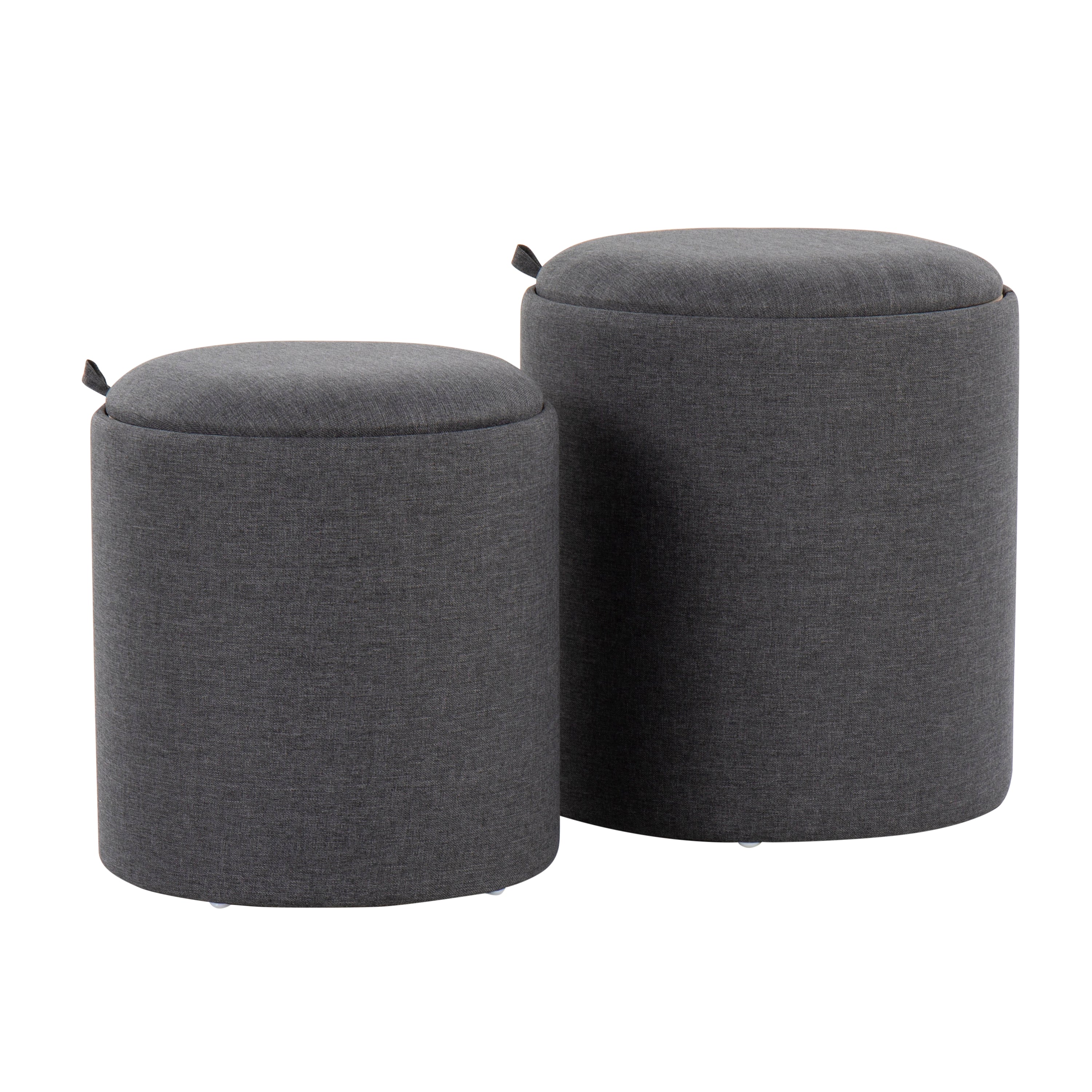 Tray Contemporary Nesting Ottoman Set in Charcoal Fabric and Natural Wood