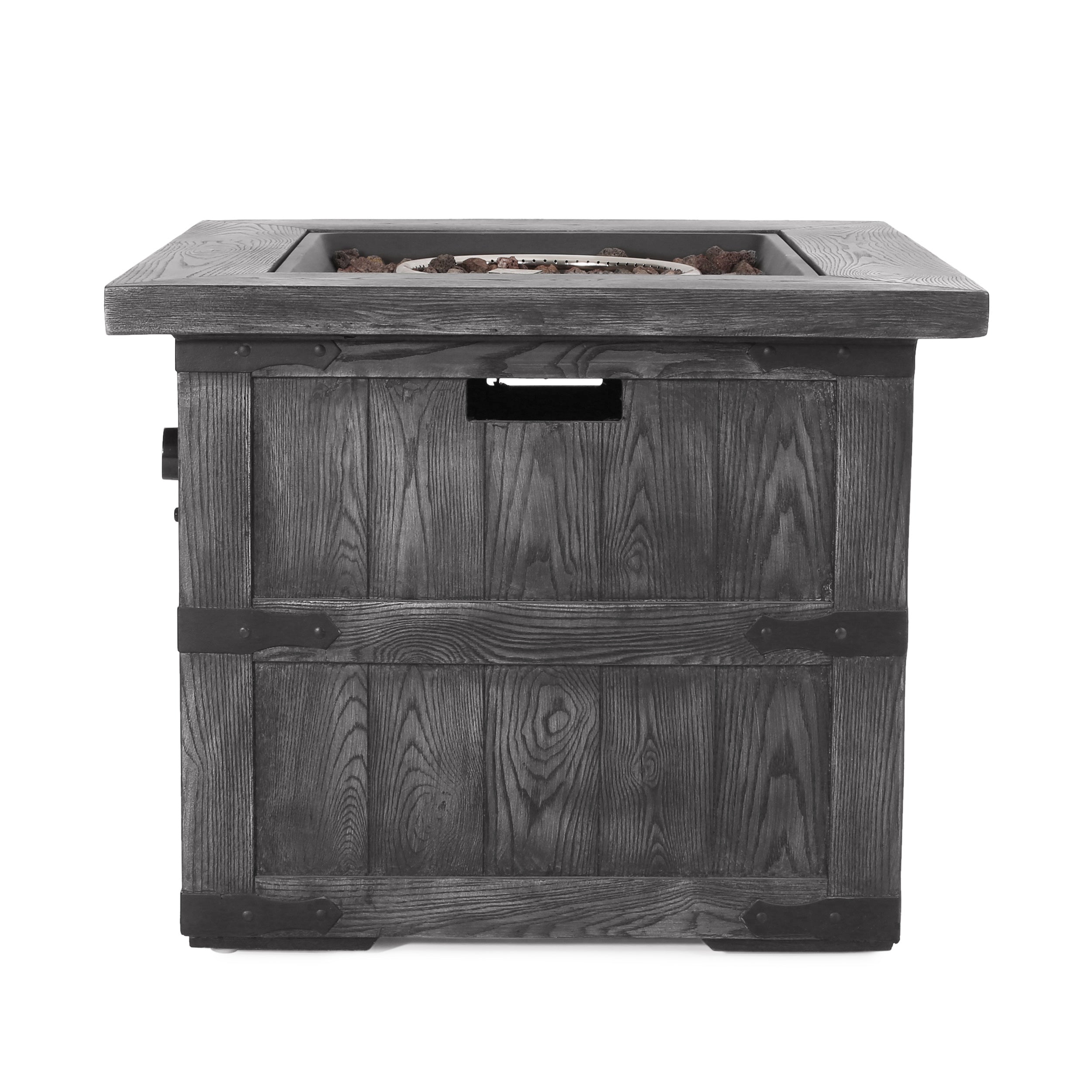 Outdoor Patio 24.5" H x 30" W Square Gas Burning Concrete Fire Pit - 40, 000 BTU, Fire Pit Table with Tank inside, Grey