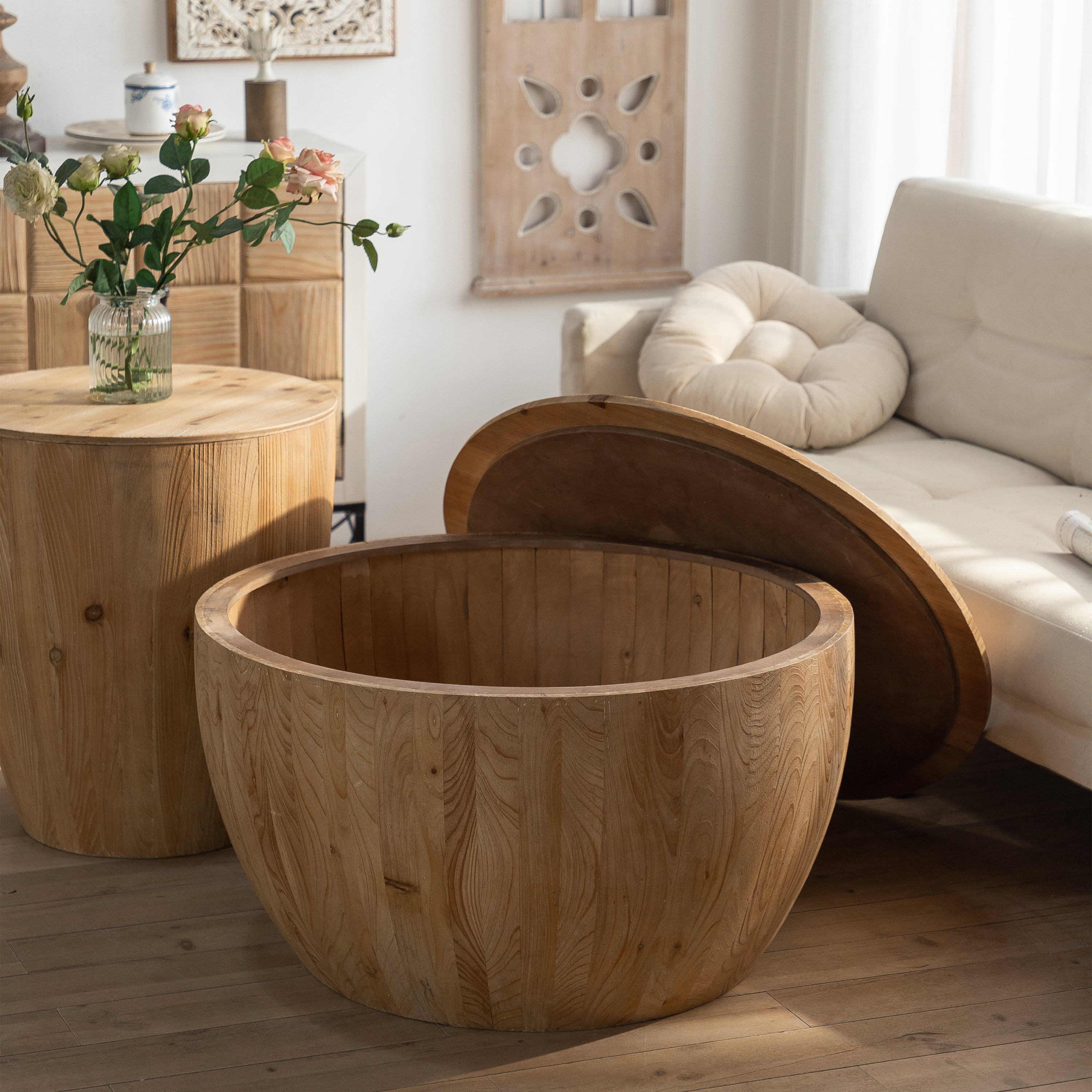 31.50"Vintage Style Bucket Shaped Coffee Table - Natural