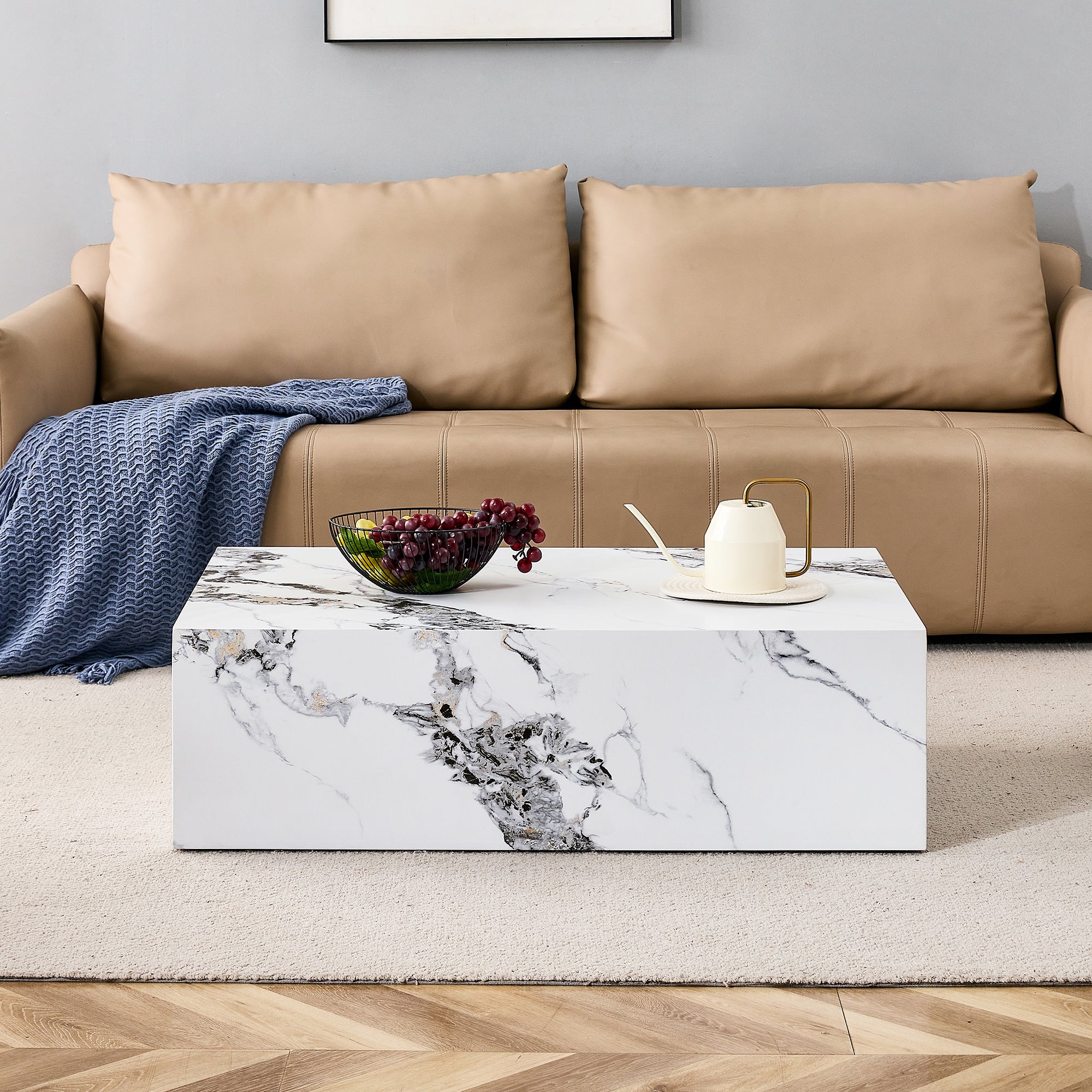 Modern Coffee Table with Marble Pattern - White