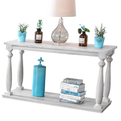 Rustic Style 1pc Sofa Table Open Bottom Shelf Plank Style - Antique White