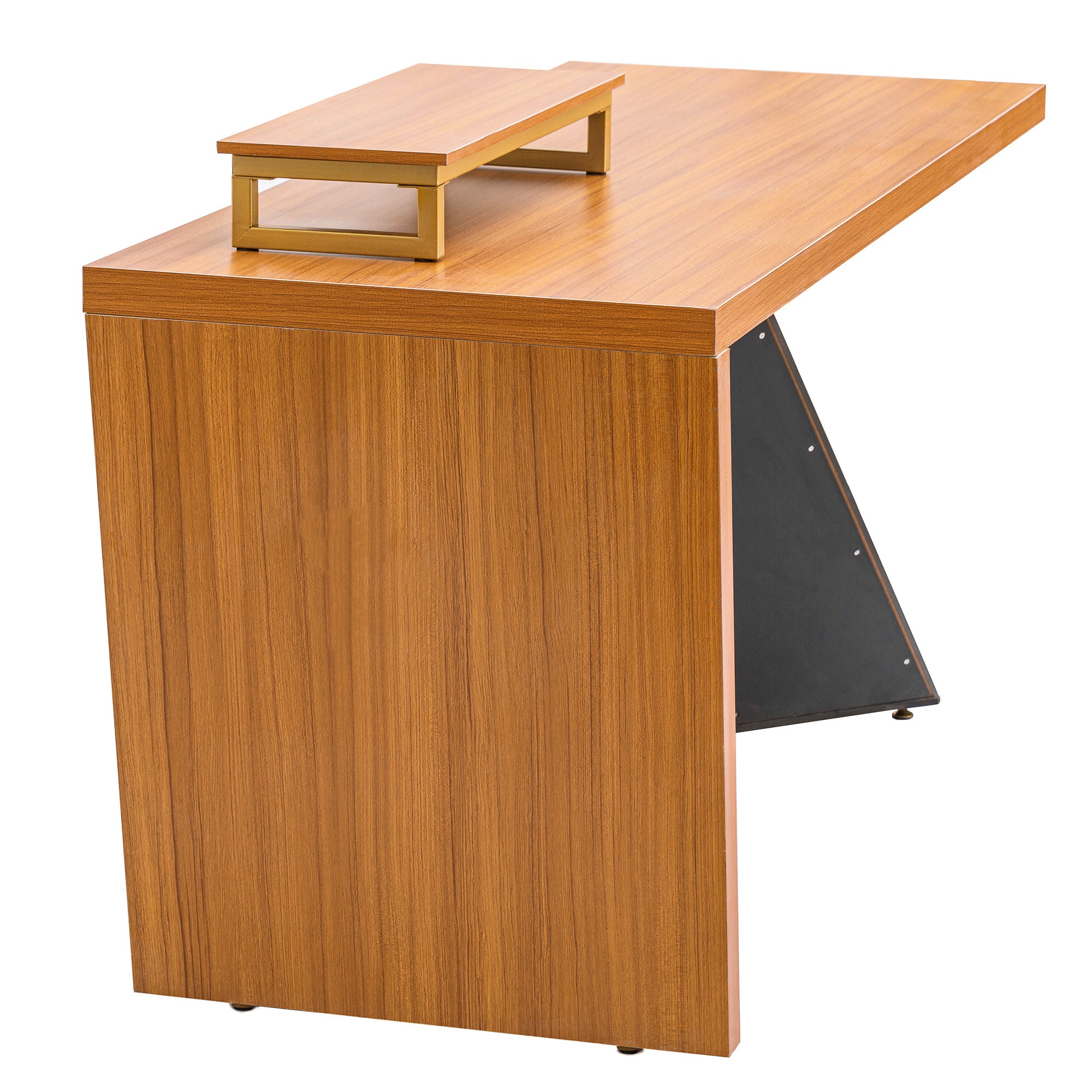 63" Modern Executive Desk, Rustic Industrial Wooden Writing Desk with Monitor Stand - Teak