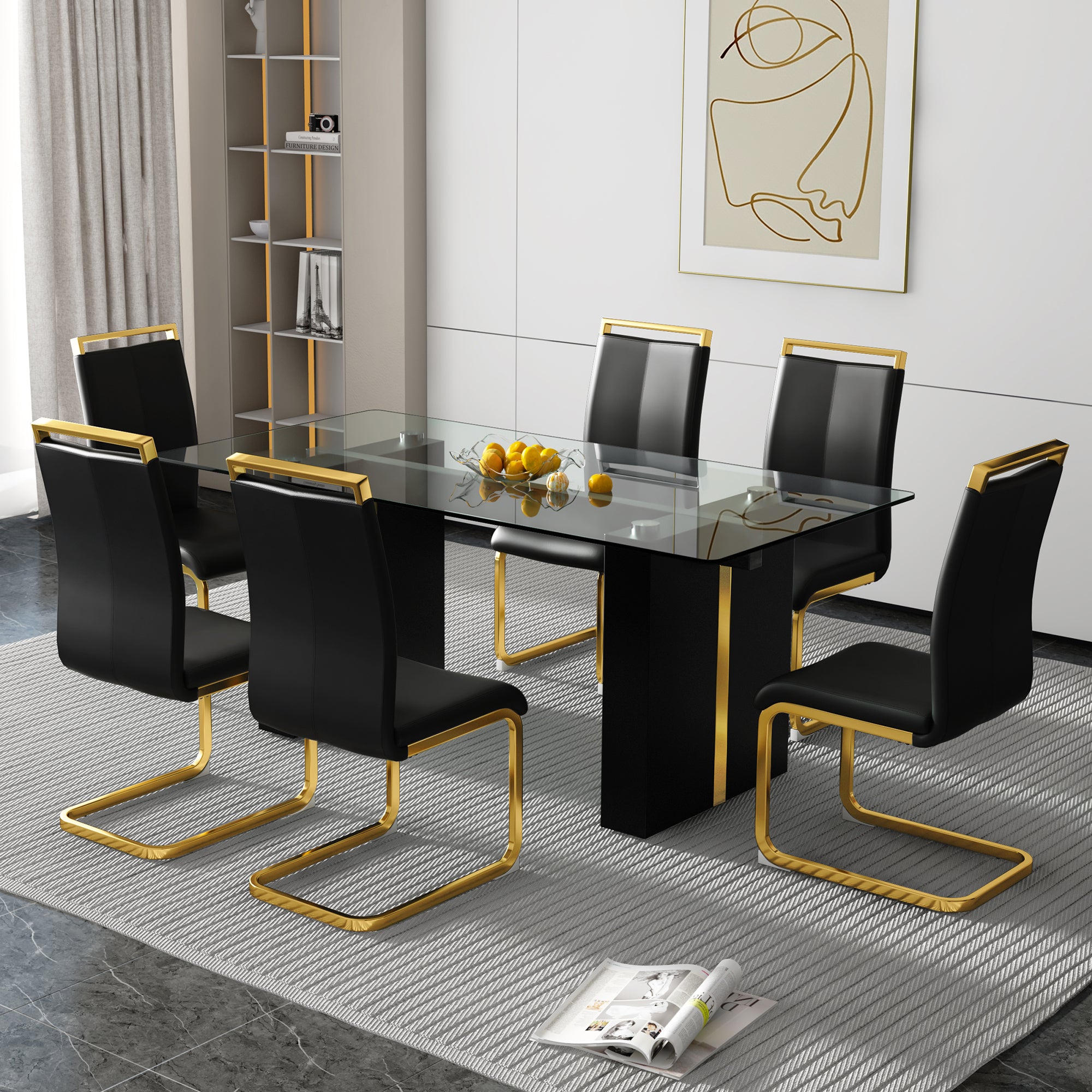 Modern Glass Table for 6-8 people - Black and Gold