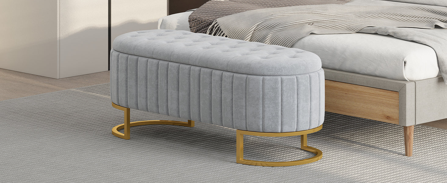 Elegant Velvet Storage Ottoman Bench with Button-Tufted - Grey