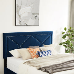 King Bed with Beautiful Brass Studs Adorn - Blue