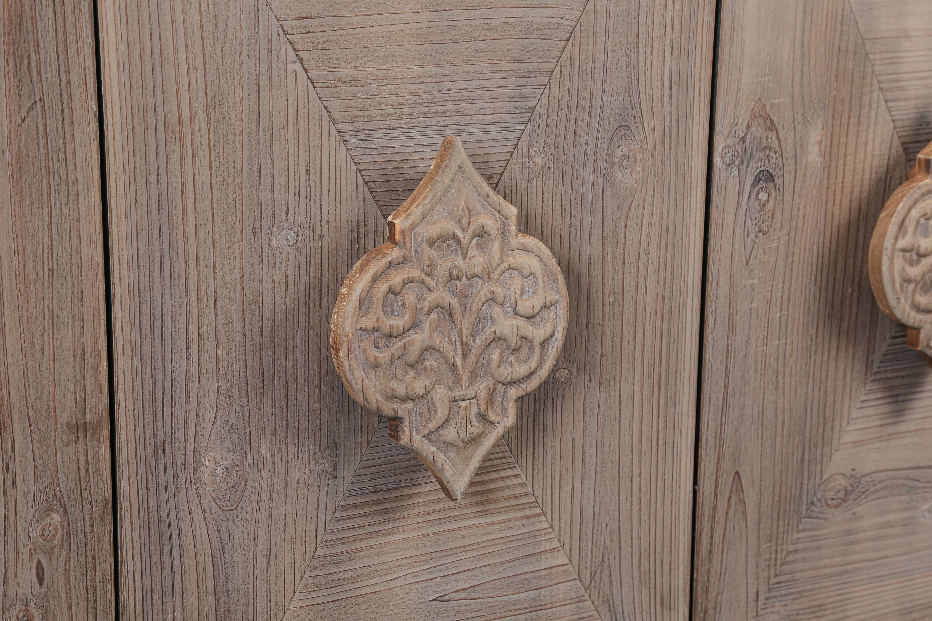 Carved Flower Door Handle, Antique Four Cabinet for Living Room Kitchen Hallway - Antique Brown