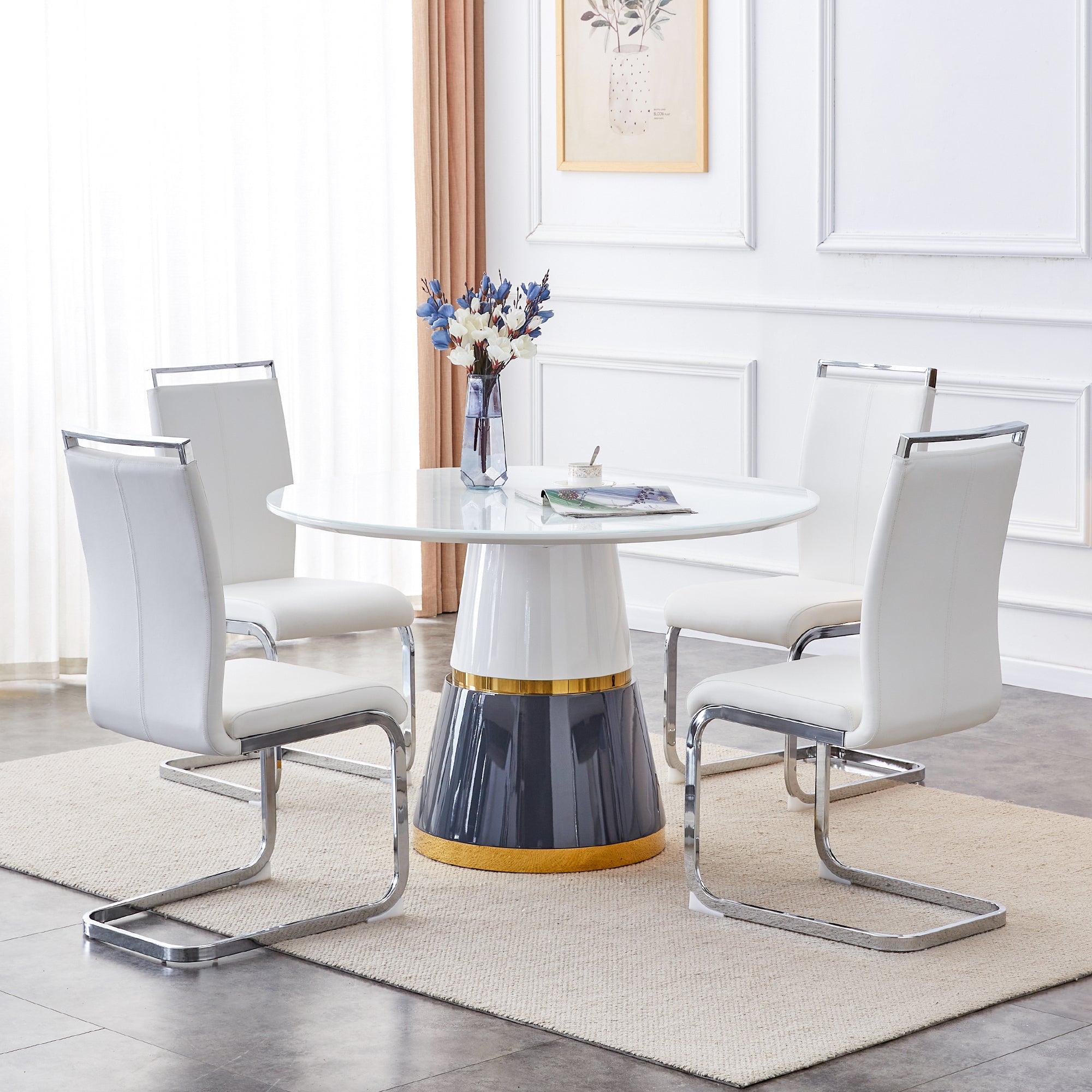 Modern Minimalist Luxury MDF Material Circular Dining Table - White