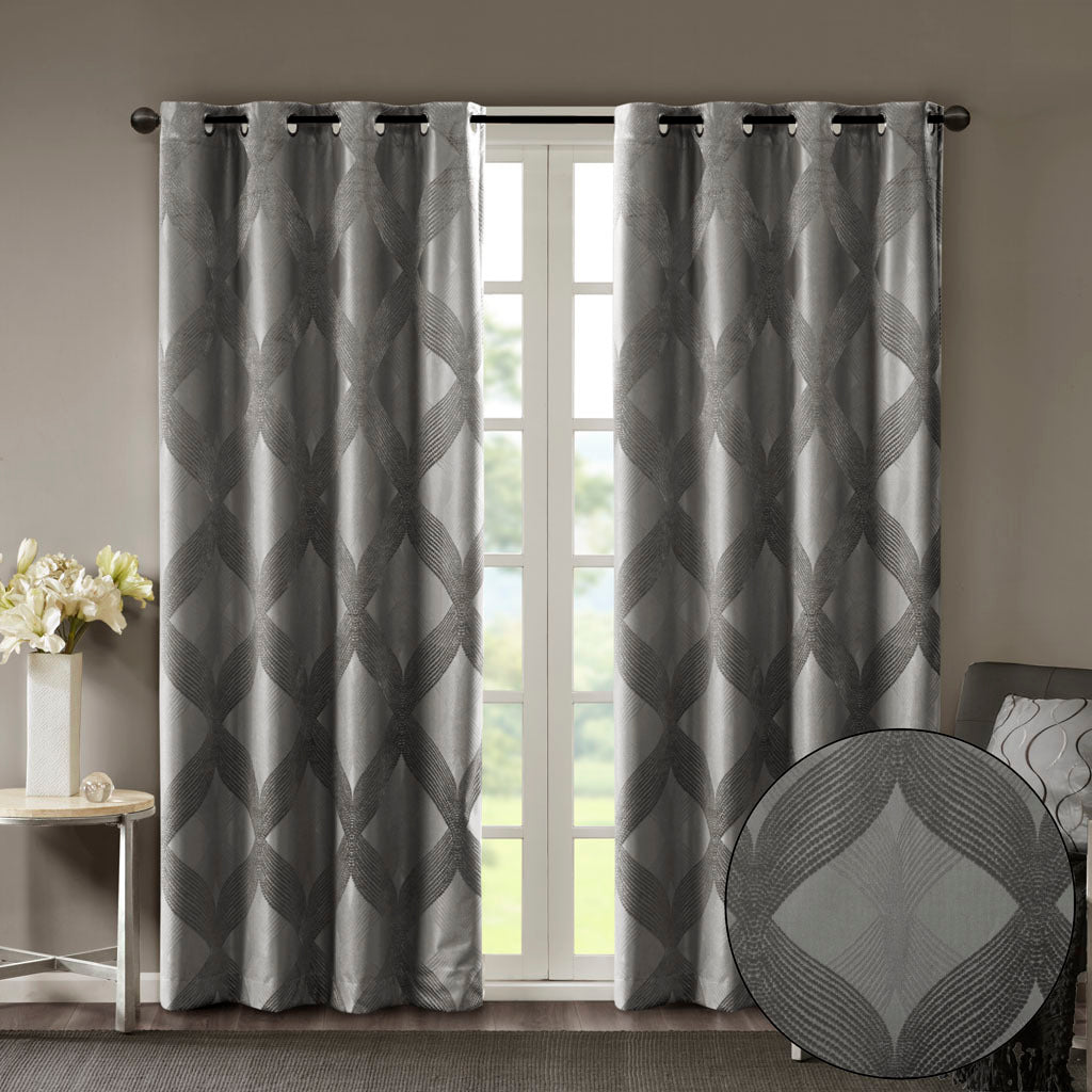 50x108" Ogee Knitted Jacquard Total Blackout Curtain Panel - Charcoal (1 panel only)