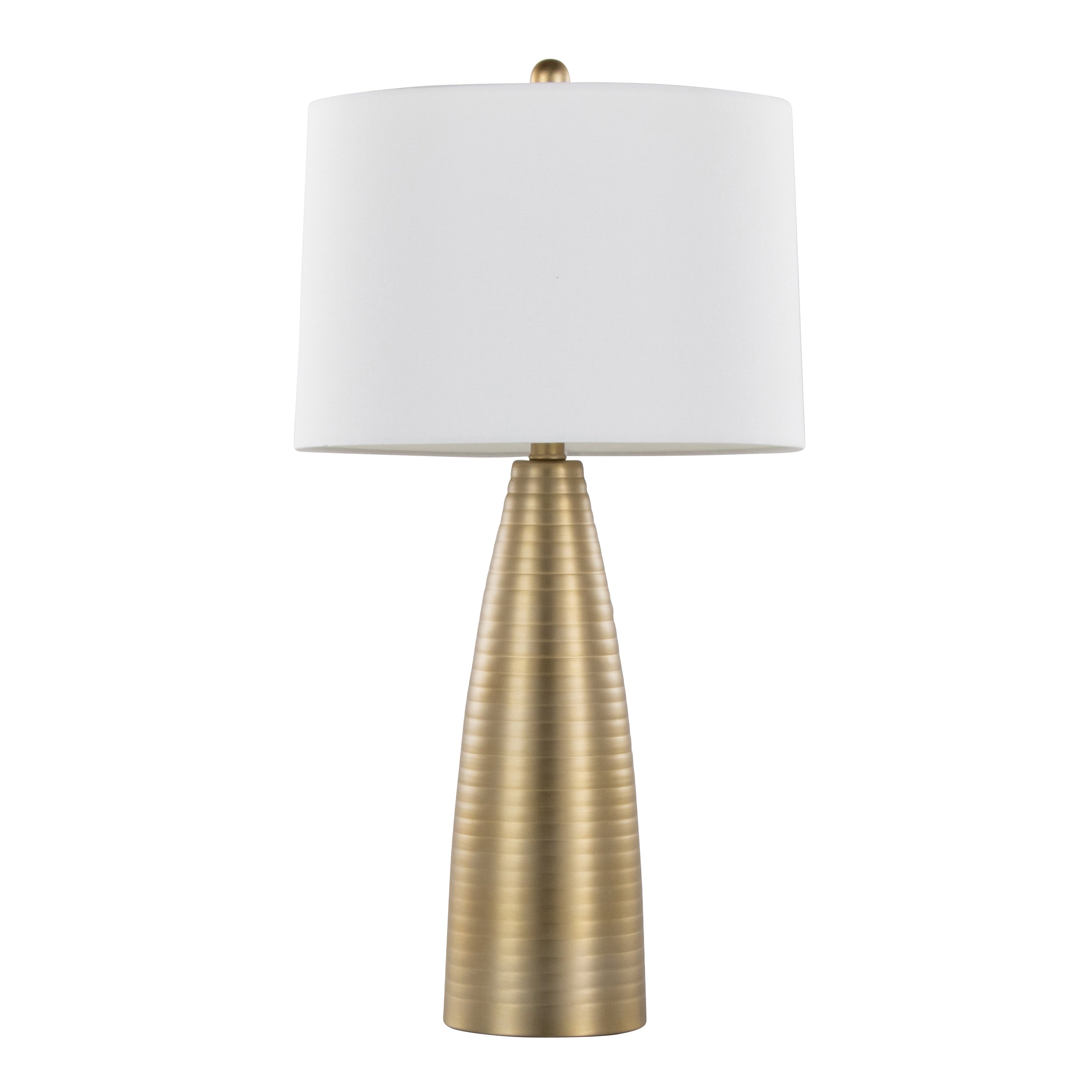 27" Contemporary Table Lamp in Gold Metal with White Linen Shade - Set of 2