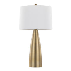 27" Contemporary Table Lamp in Gold Metal with White Linen Shade - Set of 2