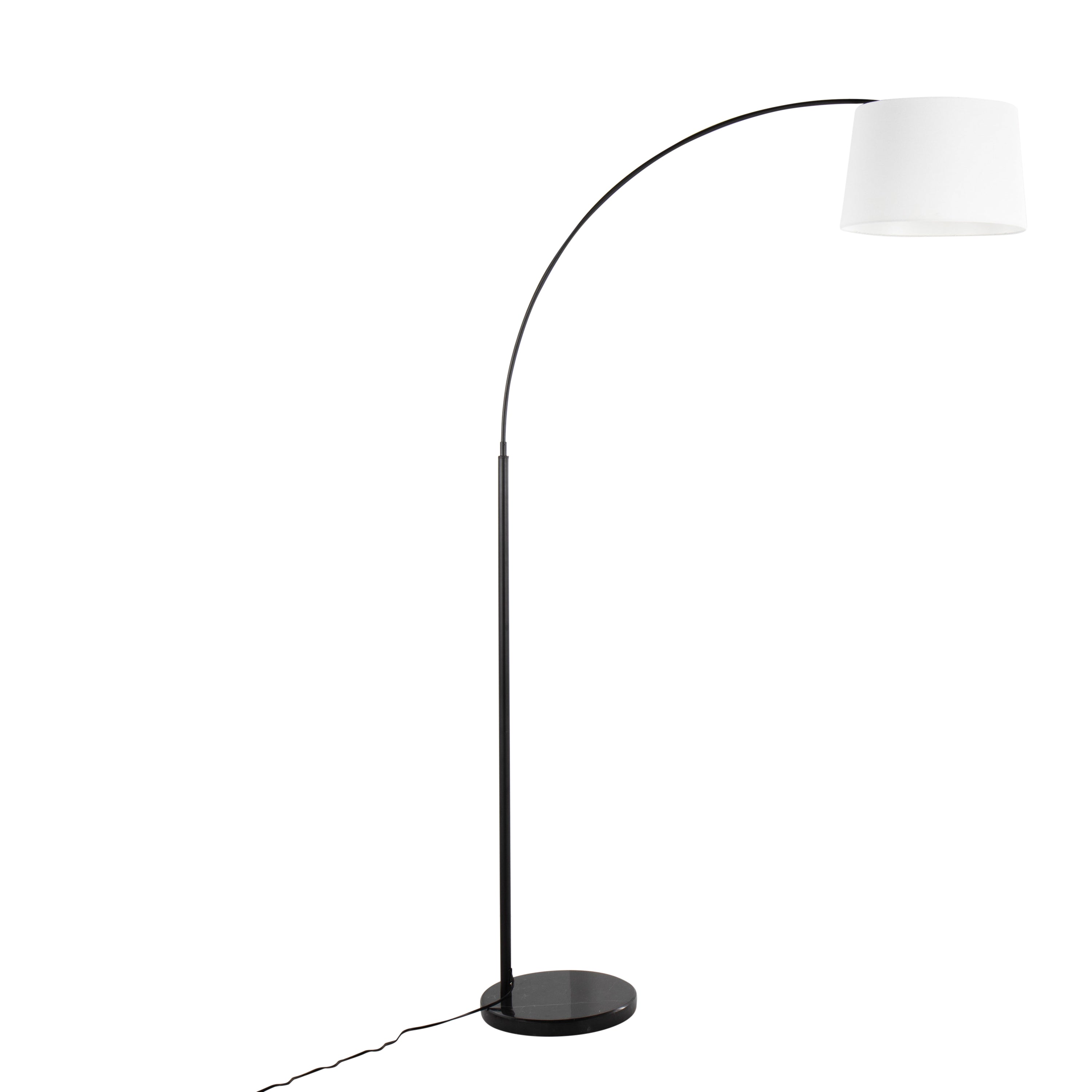 Contemporary Floor Lamp in Black Marble and Black Metal with White Linen Shade