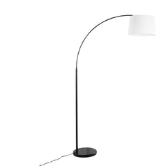 Contemporary Floor Lamp in Black Marble and Black Metal with White Linen Shade