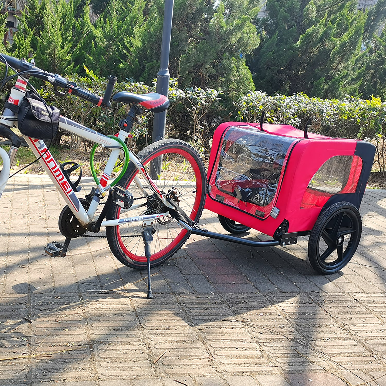 Bicycle Trailer for Pets Outdoor Foldable Red Color with reflectors and safety flag