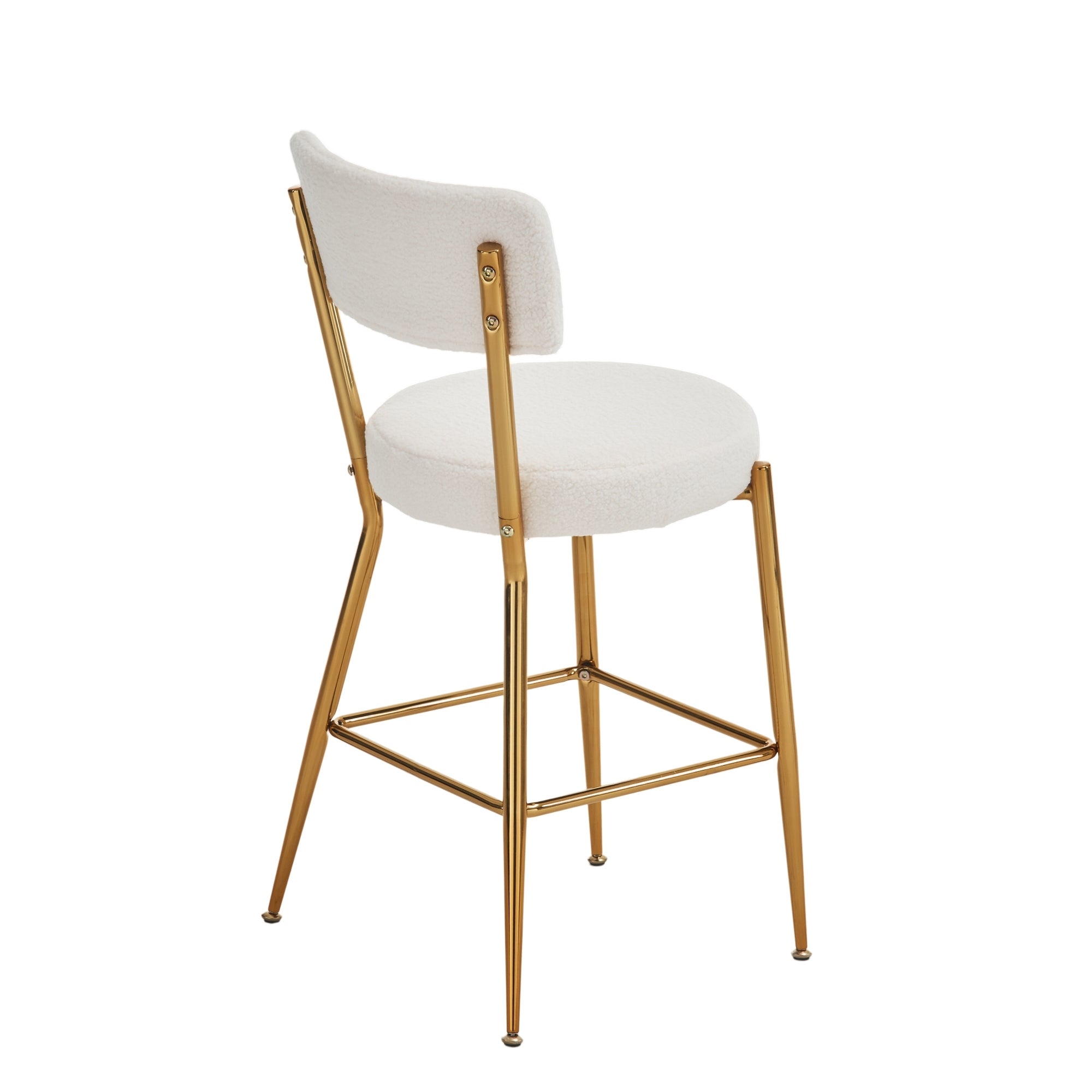 Set of 4 Modern Teddy Fabric Upholstered Bar Stools, Metal base high stool - Beige