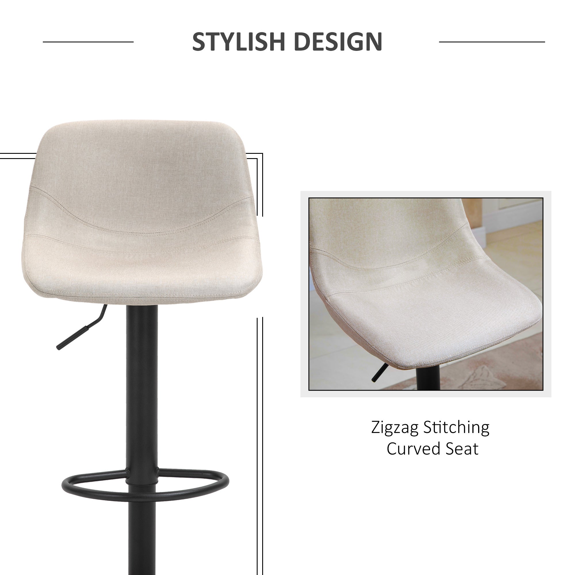 Set of 2 Swivel Bar Height Chairs Barstools Padded with Back - Cream White