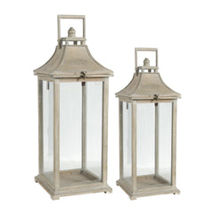 French Style Wooden Candle Lantern Decorative (Set of 2) - Ivory