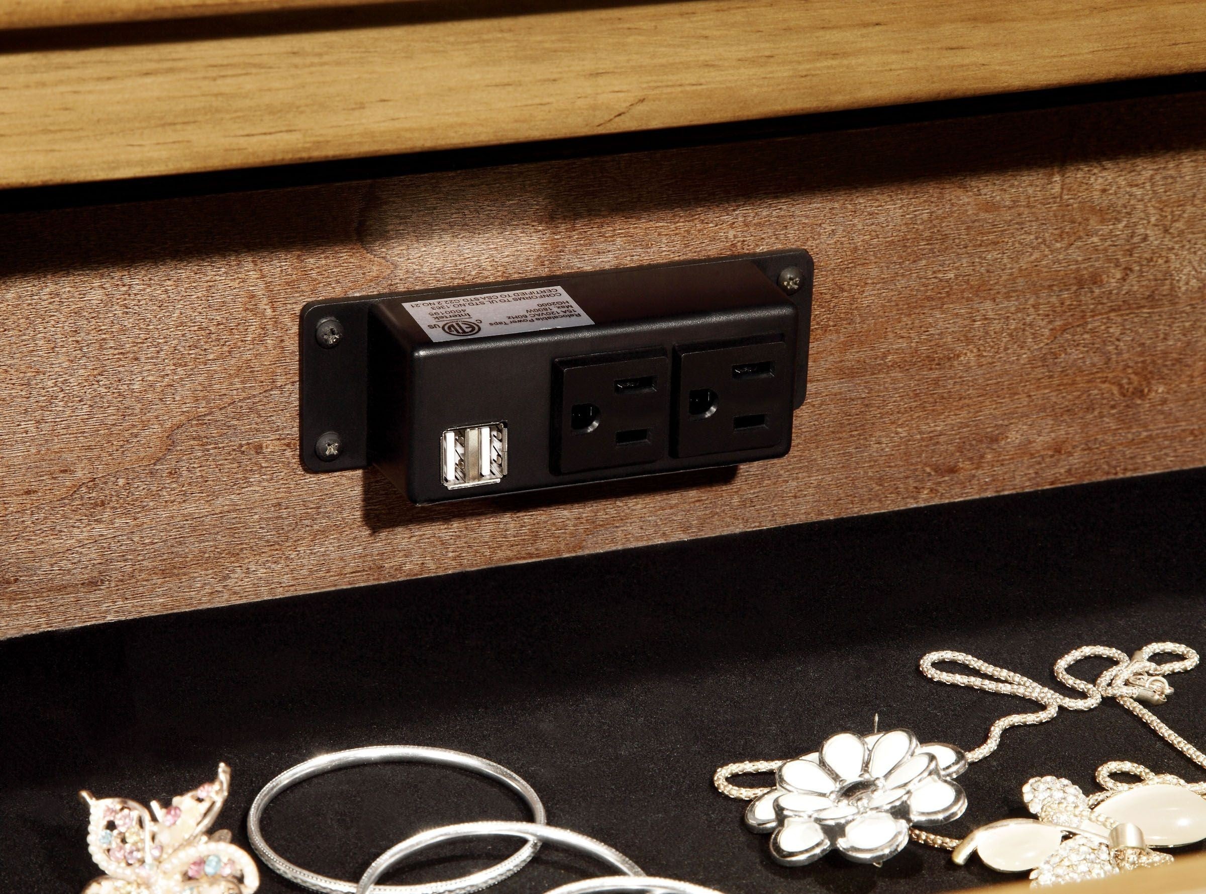 Cottage Style Weathered Elm 1pc Nightstand USB Charger/Power Outlet - Natural