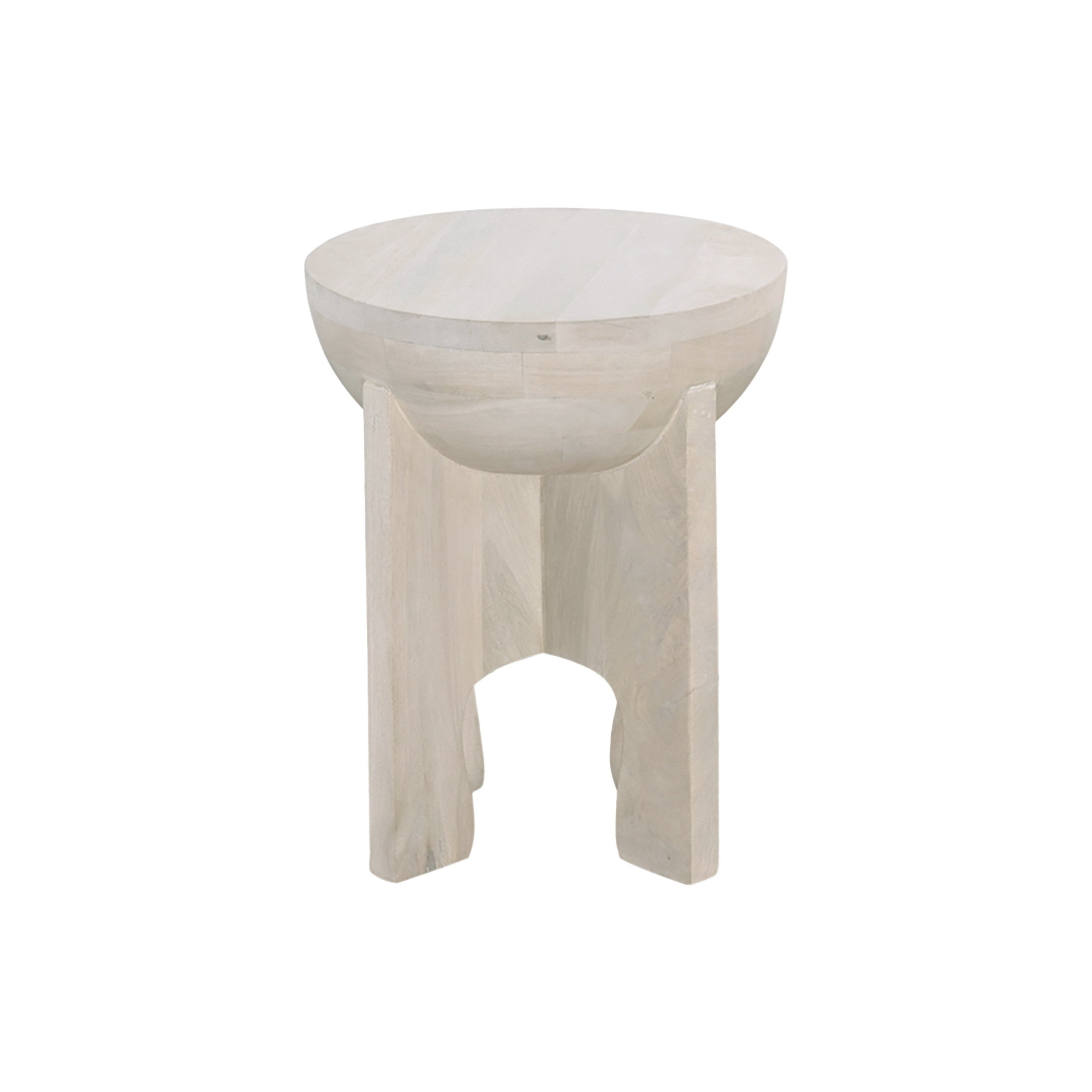 Side End Table, Mango Wood Drum Top - Classic Washed White 20 Inch