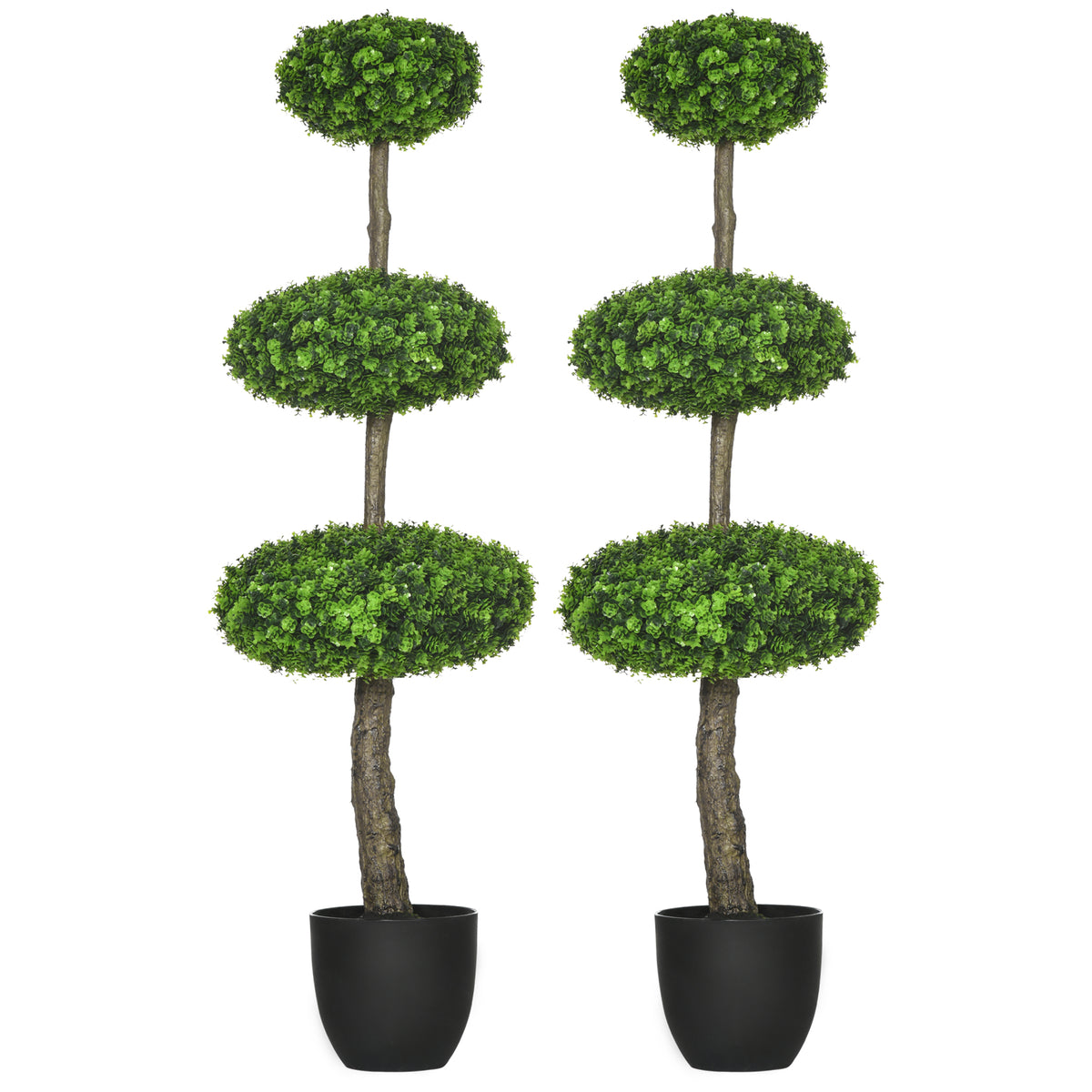 Set of 2 Artificial Boxwood Topiary Trees in Pots, 43.25" Artificial Plants Faux Trees Indoor & Outdoor