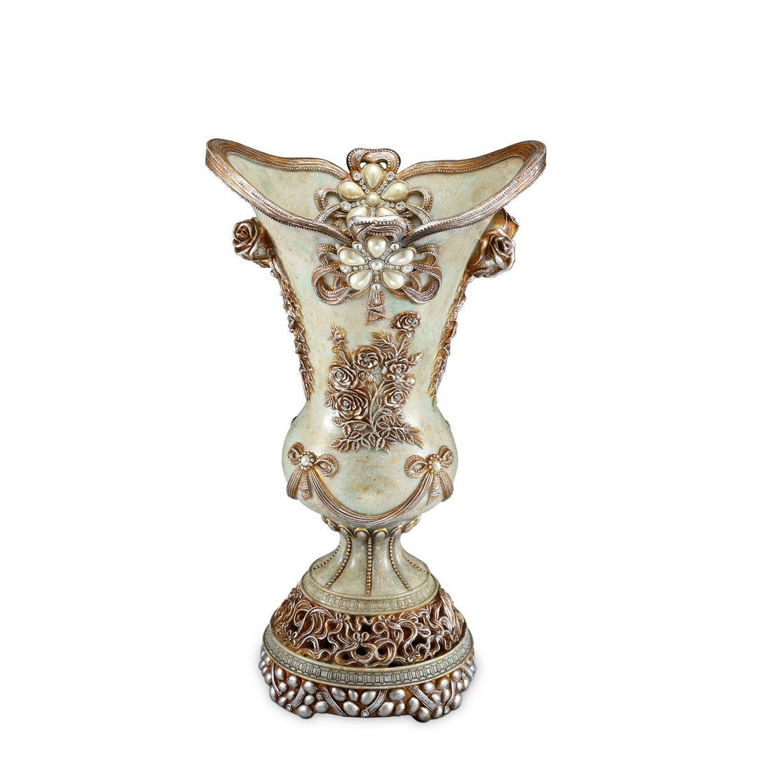 15.75" Tall Polyresin Decorative Vase, Vintage Rose Design