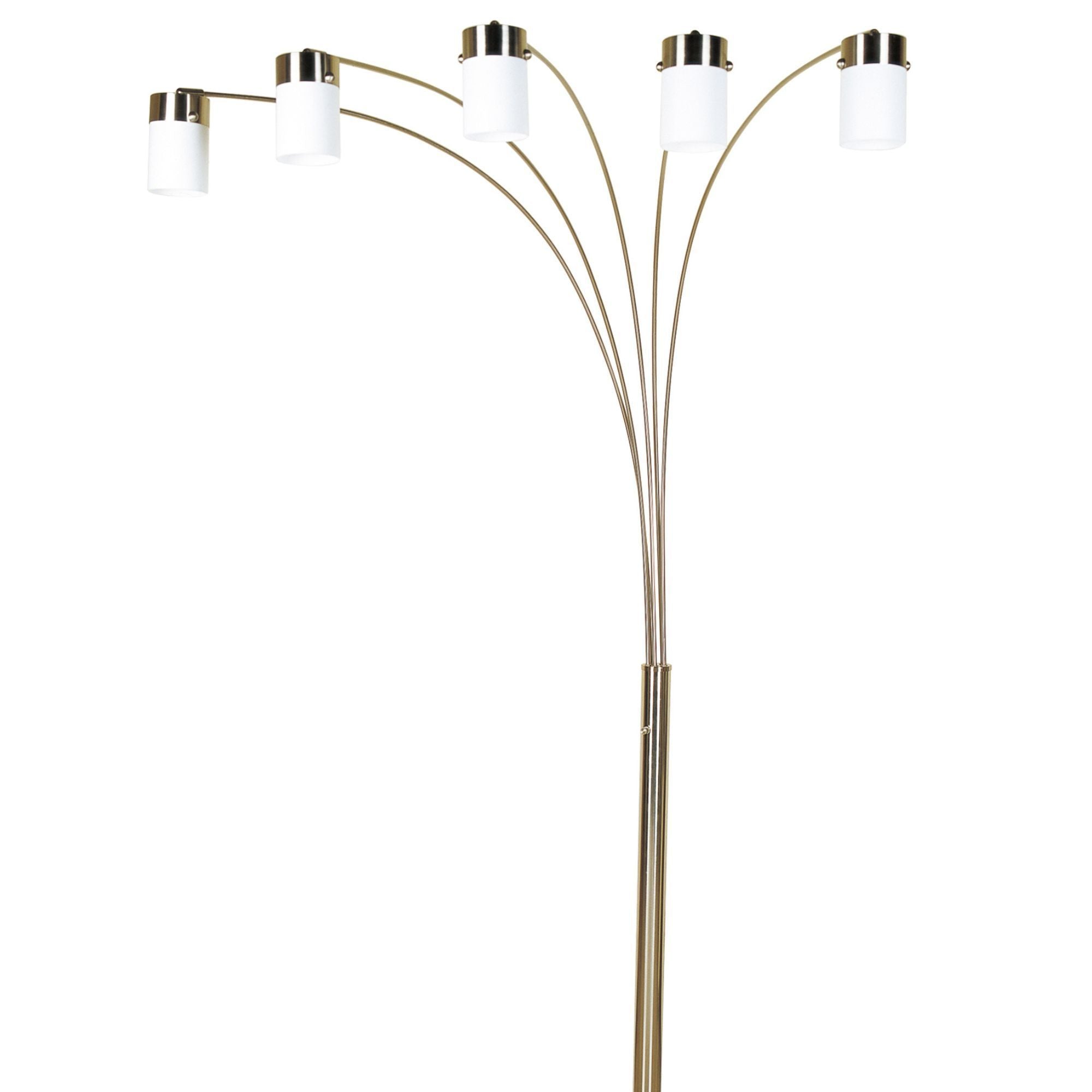 84" Tall Metal Floor Lamp with Nickel finish and 5 White Shaded Arches