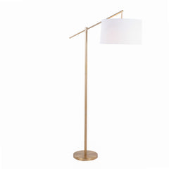 69" Contemporary Floor Lamp in Gold Metal with Off-White Linen Shade