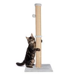 37'' Cat Scratching Post, Natural Sisal Rope Scratcher with Dangling Teaser Ball and Covered with Soft Plush for Kittens and Adult Cats, Sand Color