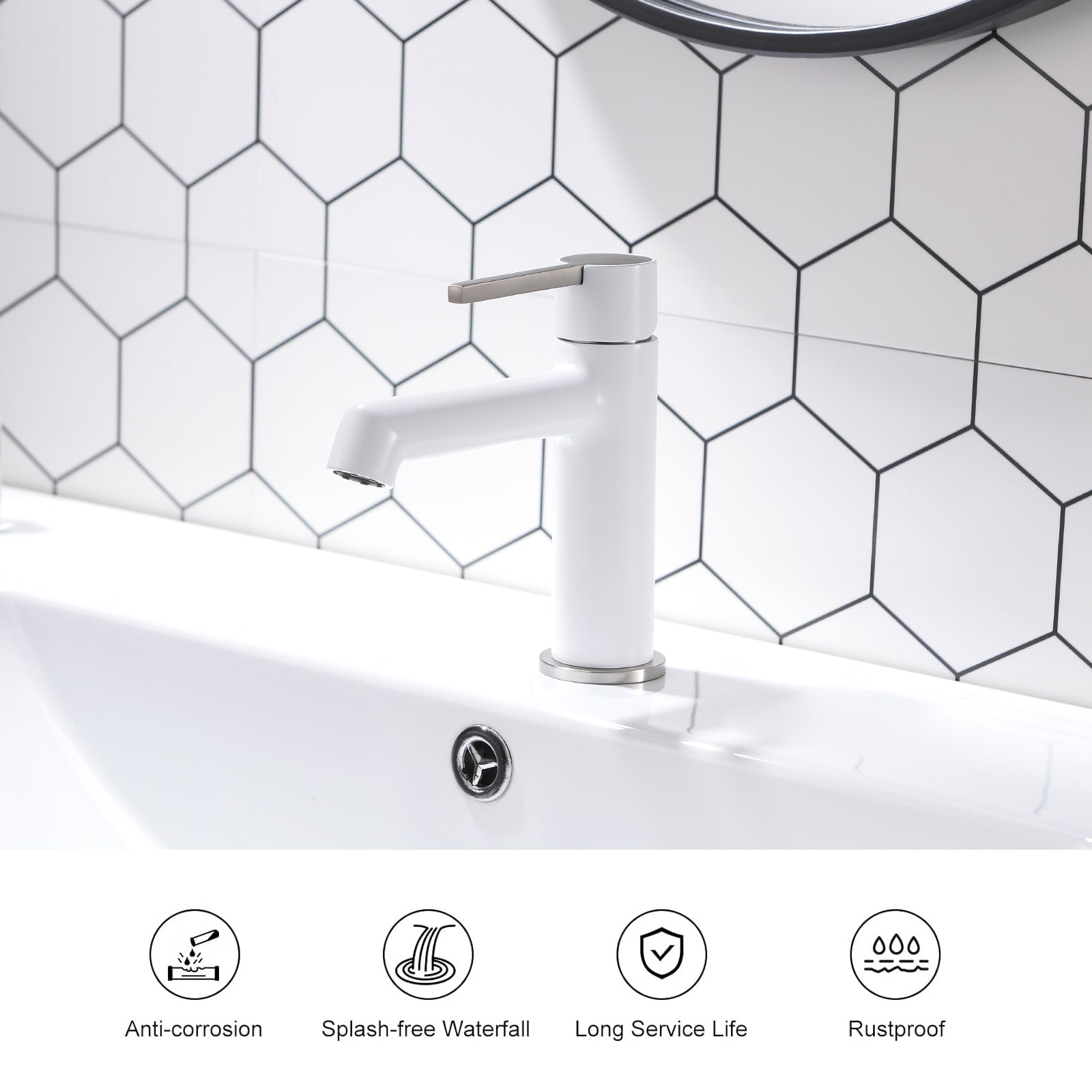 White Bathroom Faucet for Sink 1 Hole, Single Handle