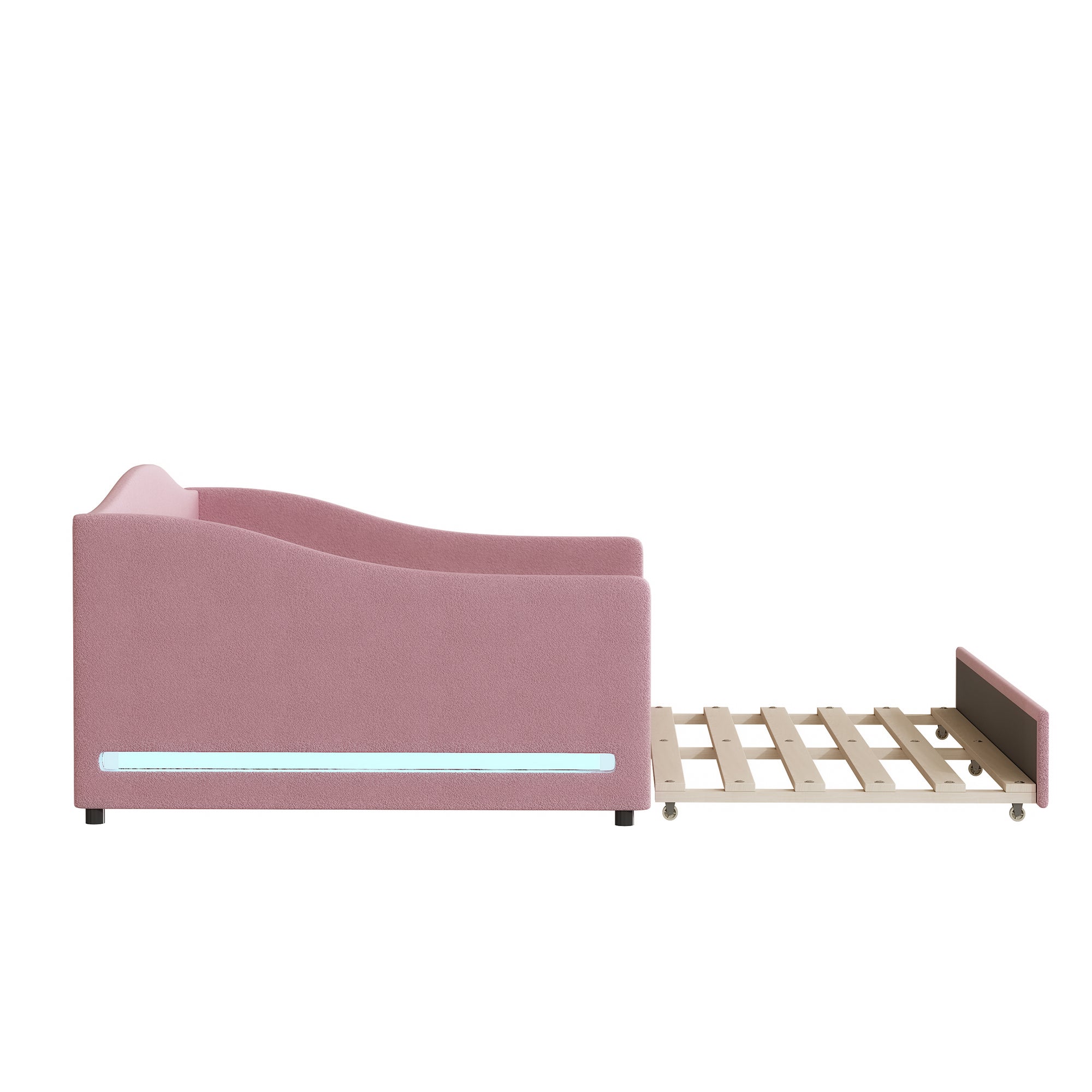 Teddy Fleece Full Size Upholstered Daybed with Light and Trundle - Pink