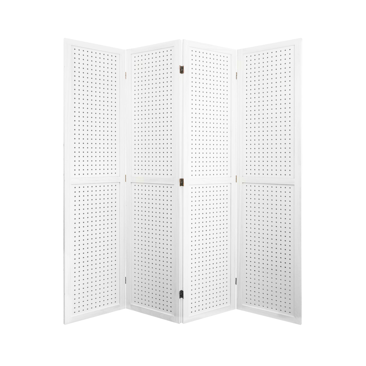 4 Panel Room Divider, 5.6Ft Pegboard Display Wooden Room Divider Folding Privacy Screen Room Divider - Elegant White