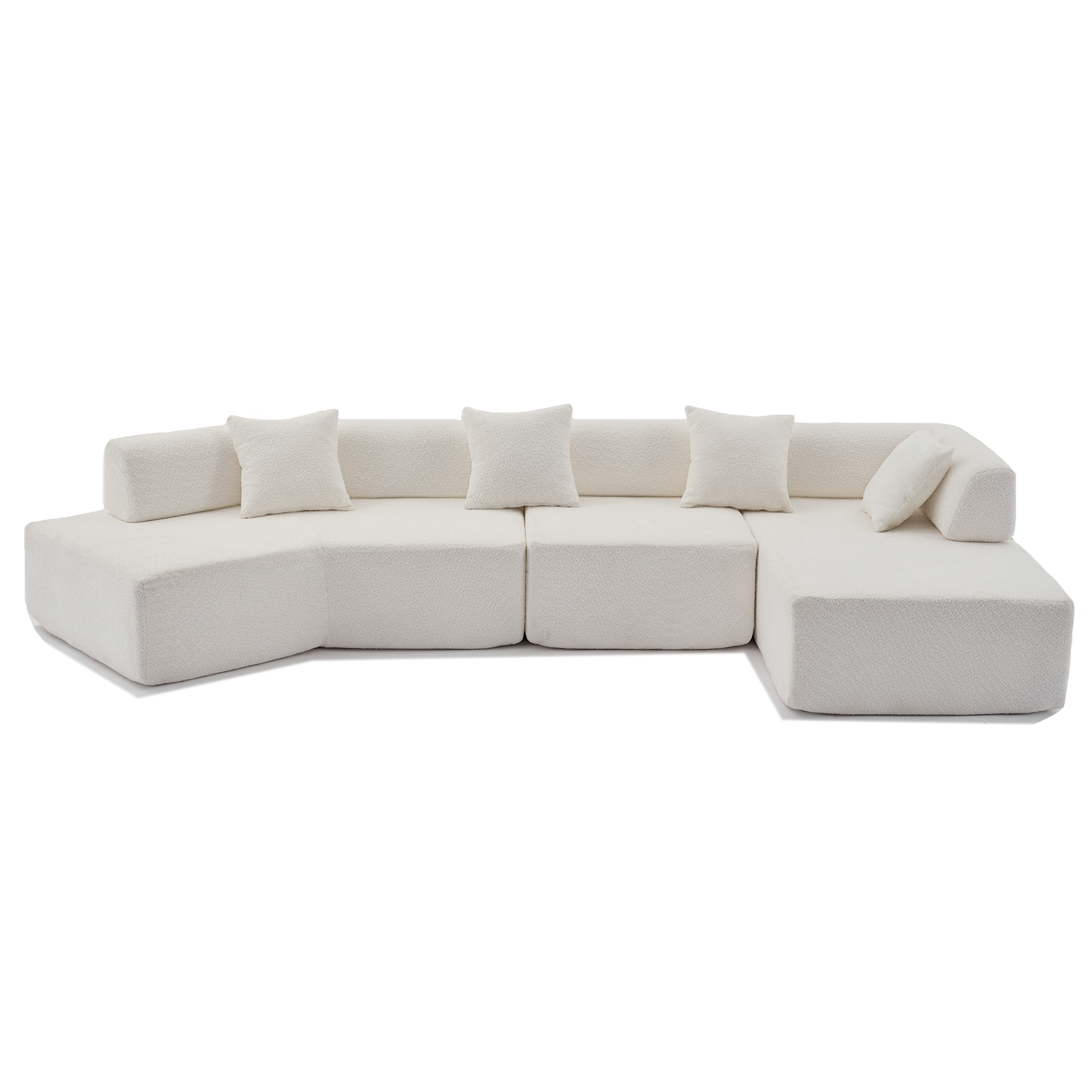 Modern Minimalist 140" L-Shape Couch, No Assembly Required - Boucle-White