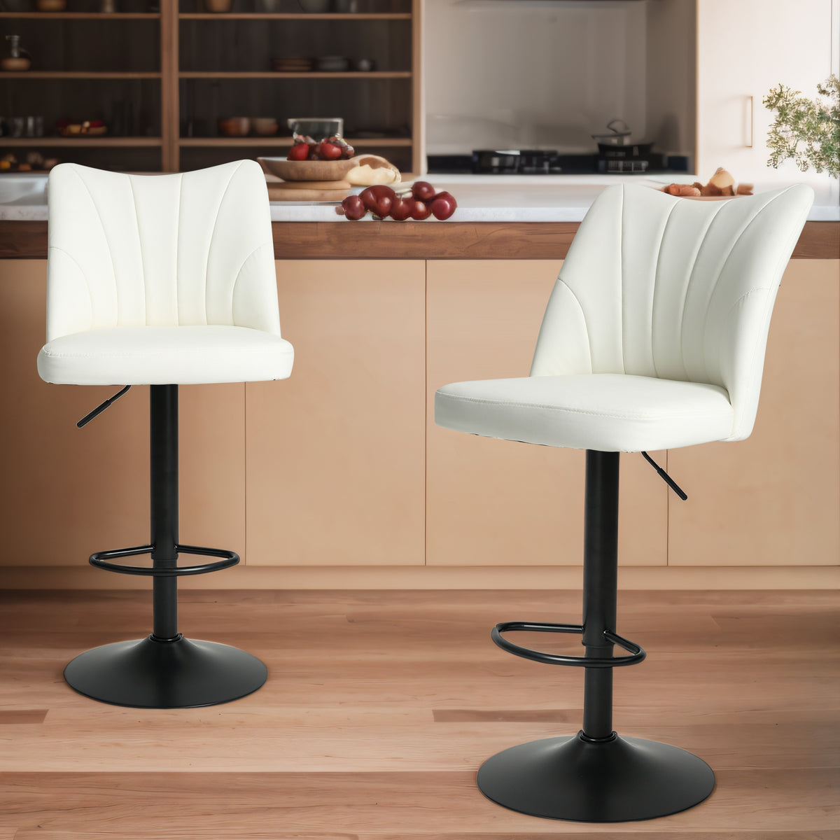 Set of 2 Adjustable Counter Stool, Modern Armless Faux Leather Barstool Chairs with Backs