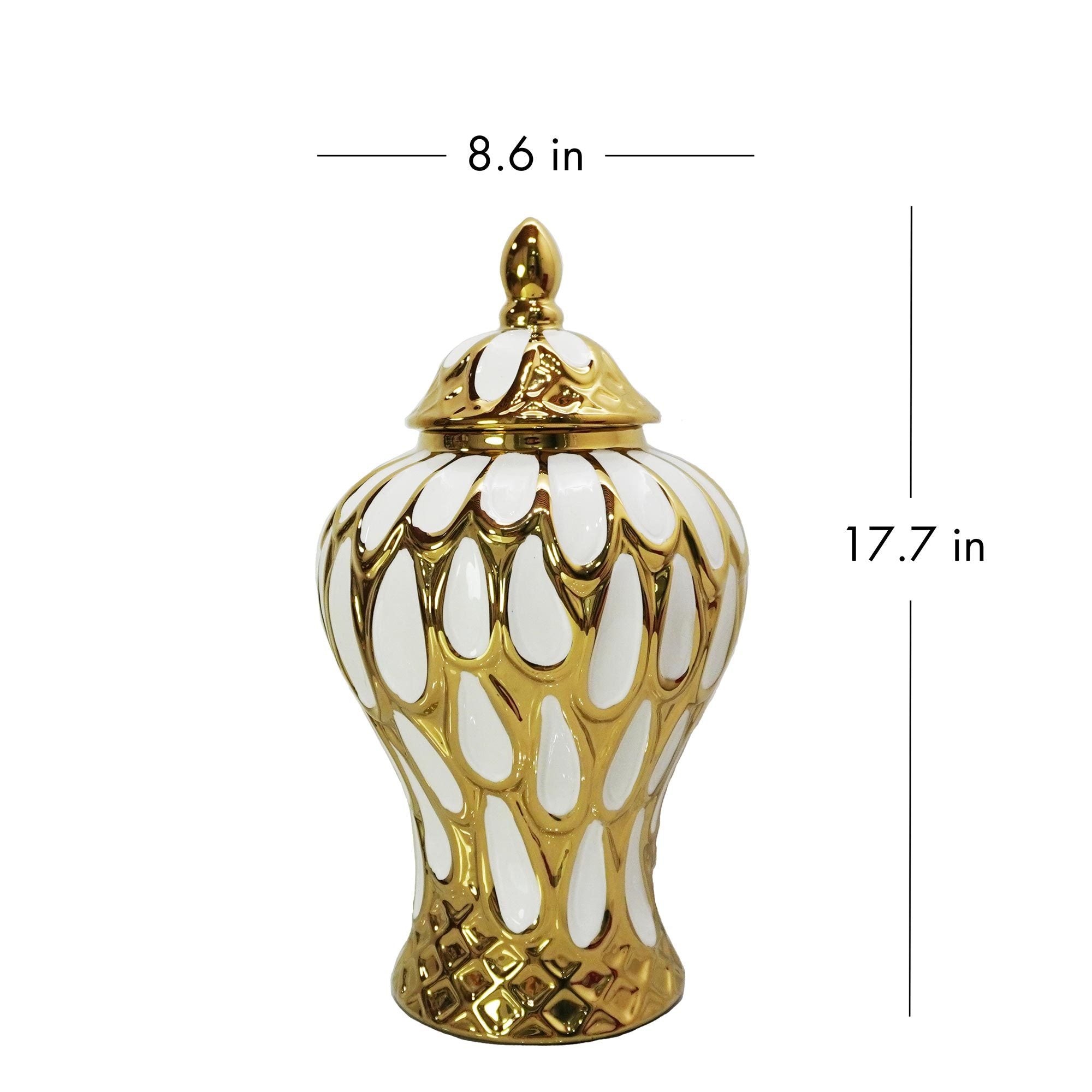 Alluring White and Gold Ginger Jar with Removable Lid 17.50"H