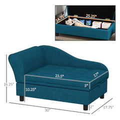 PawHut Pet Sofa, Dog Couch for Small and Medium Dogs, with Hidden Storage, Soft Tufted Cushion, Dark Blue