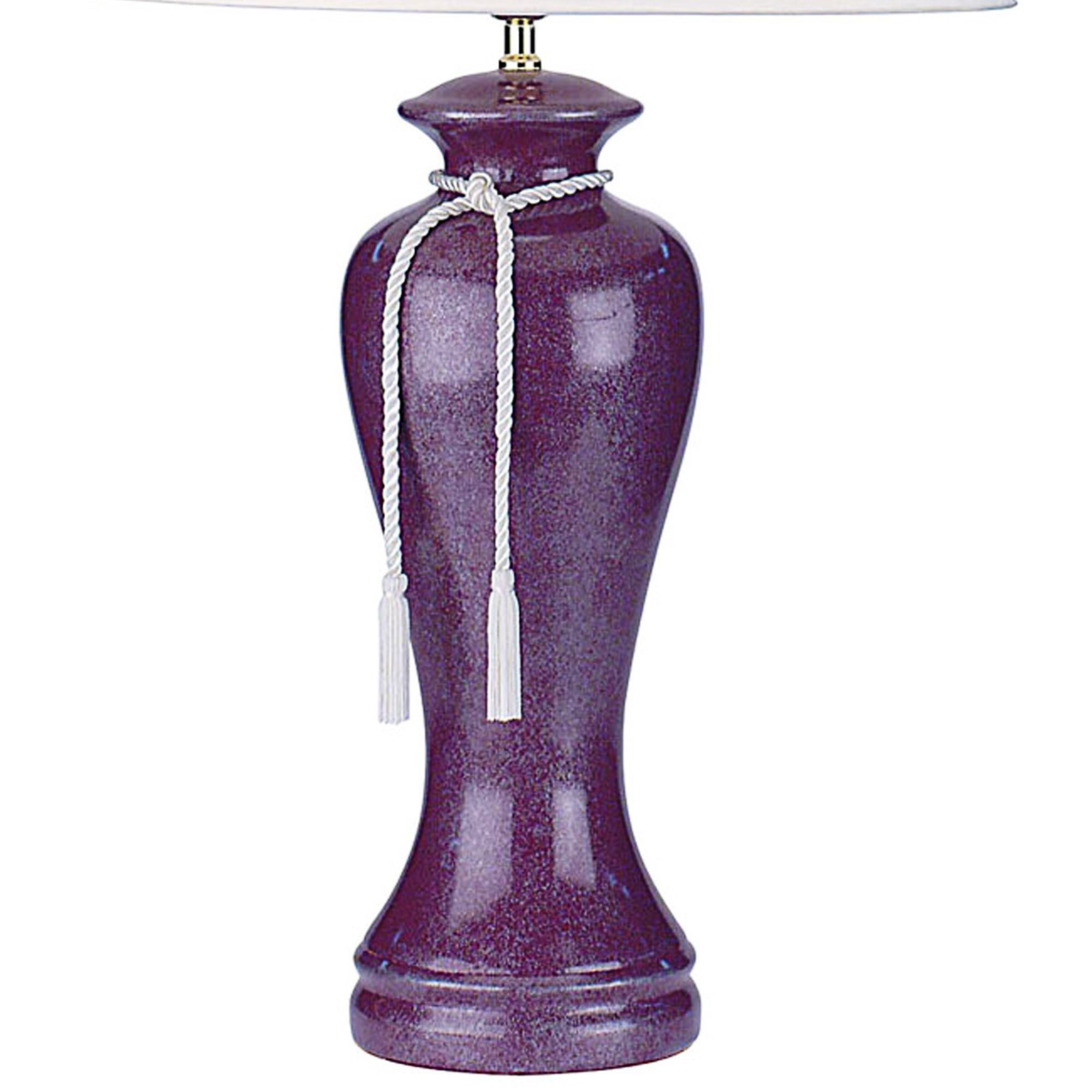 35" Tall Ceramic Table Lamp, Curved design with Burgundy Purple finish, Linen Shade