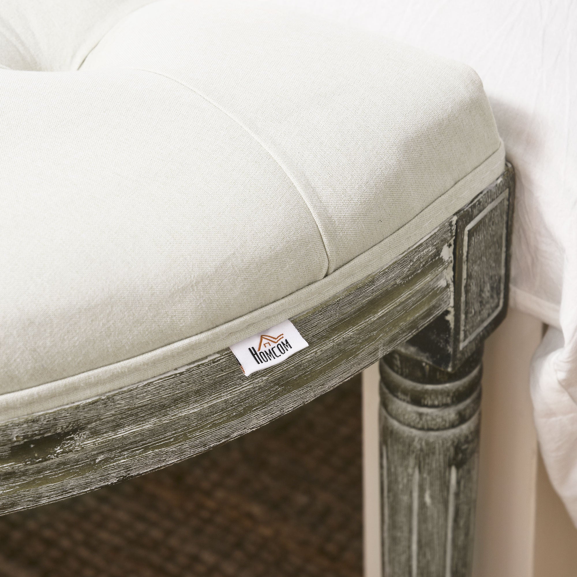 Semi-Circle End of Bed Bench with Tufted Design - Off White