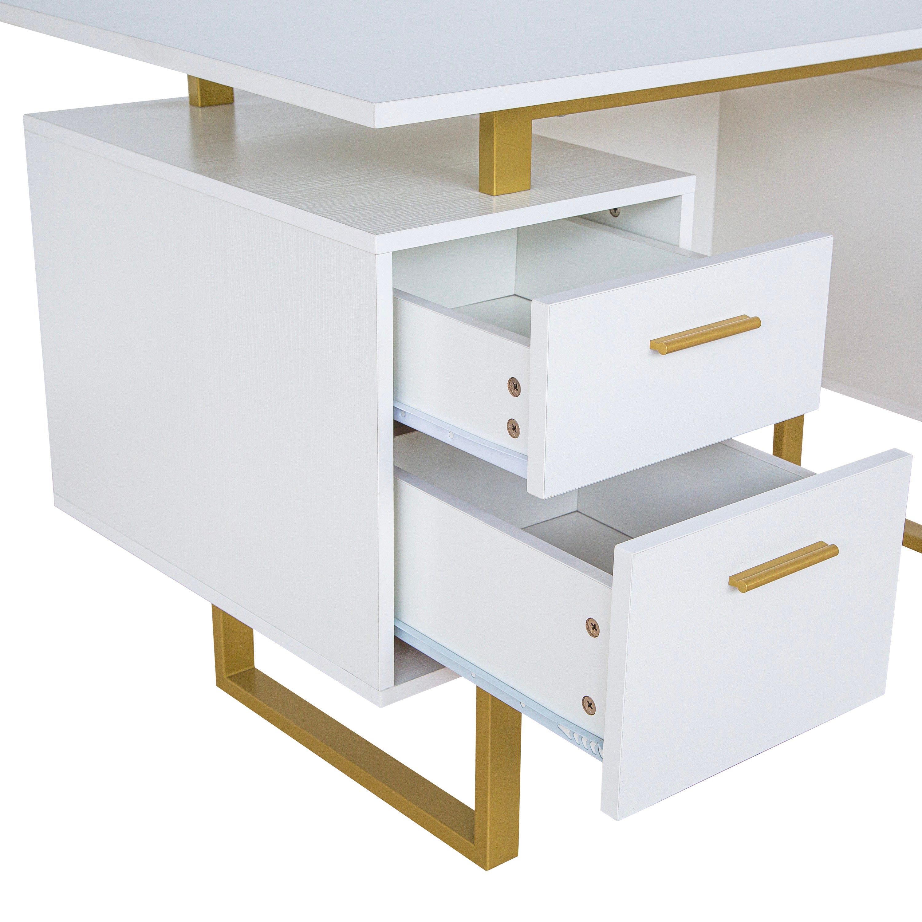 Techni White and Gold Desk for Office with Drawers & Storage, 51.25 in. W