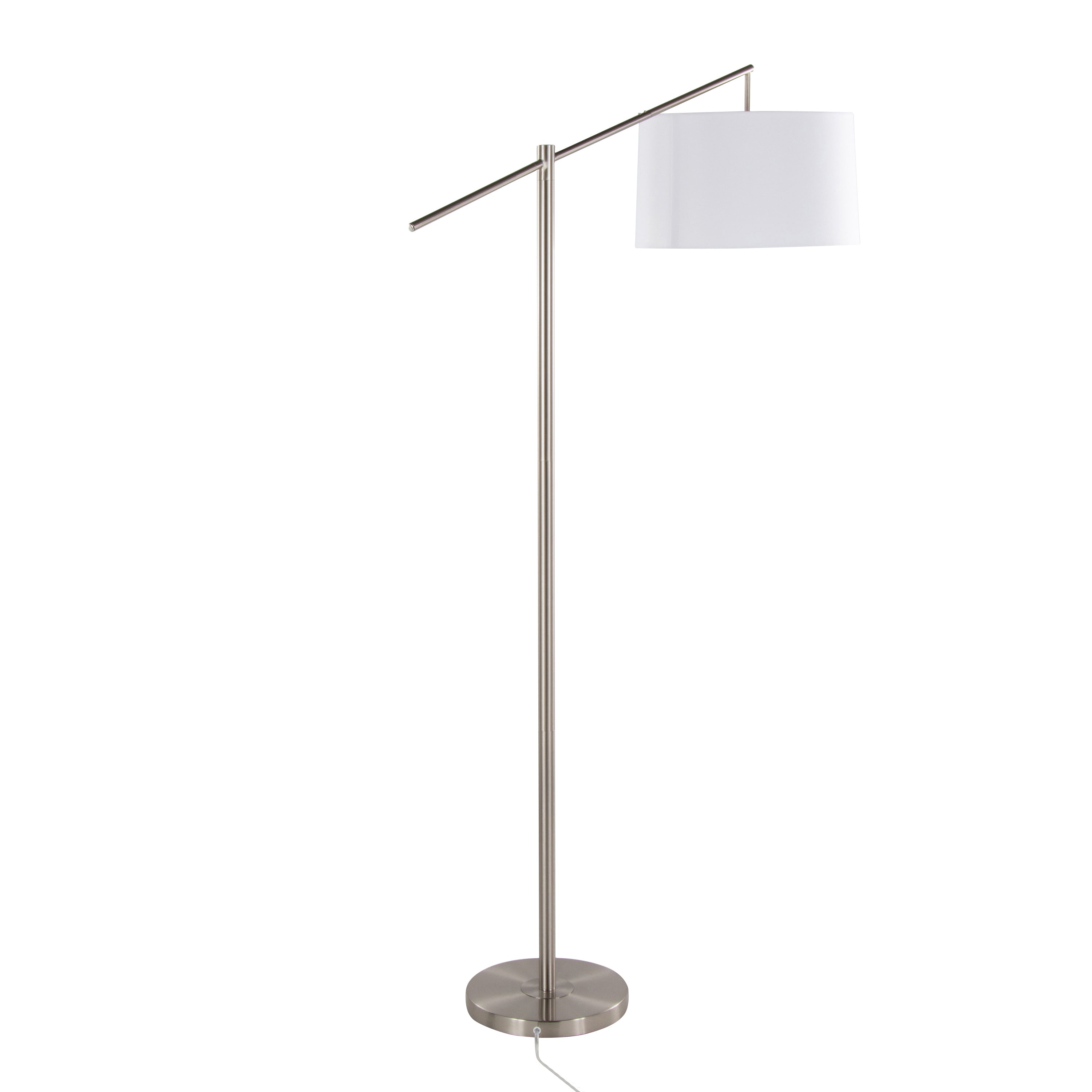 69" Contemporary Metal Floor Lamp in Brushed Nickel with Off-White Linen Shade