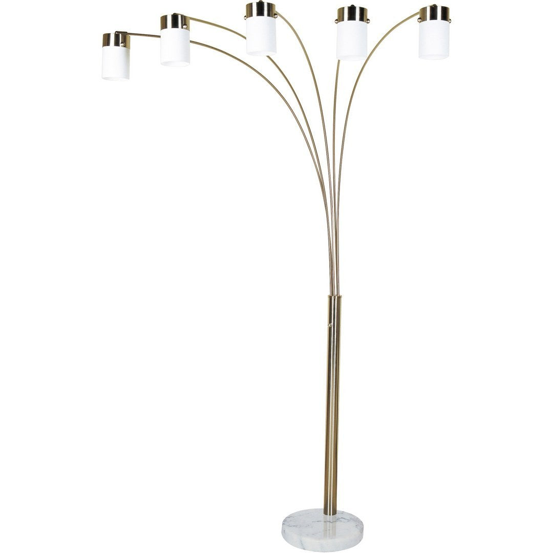 84" Tall Metal Floor Lamp with Nickel finish and 5 White Shaded Arches