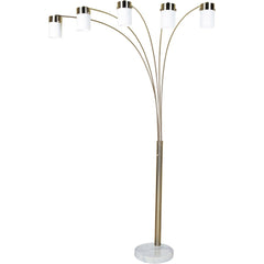 84" Tall Metal Floor Lamp with Nickel finish and 5 White Shaded Arches