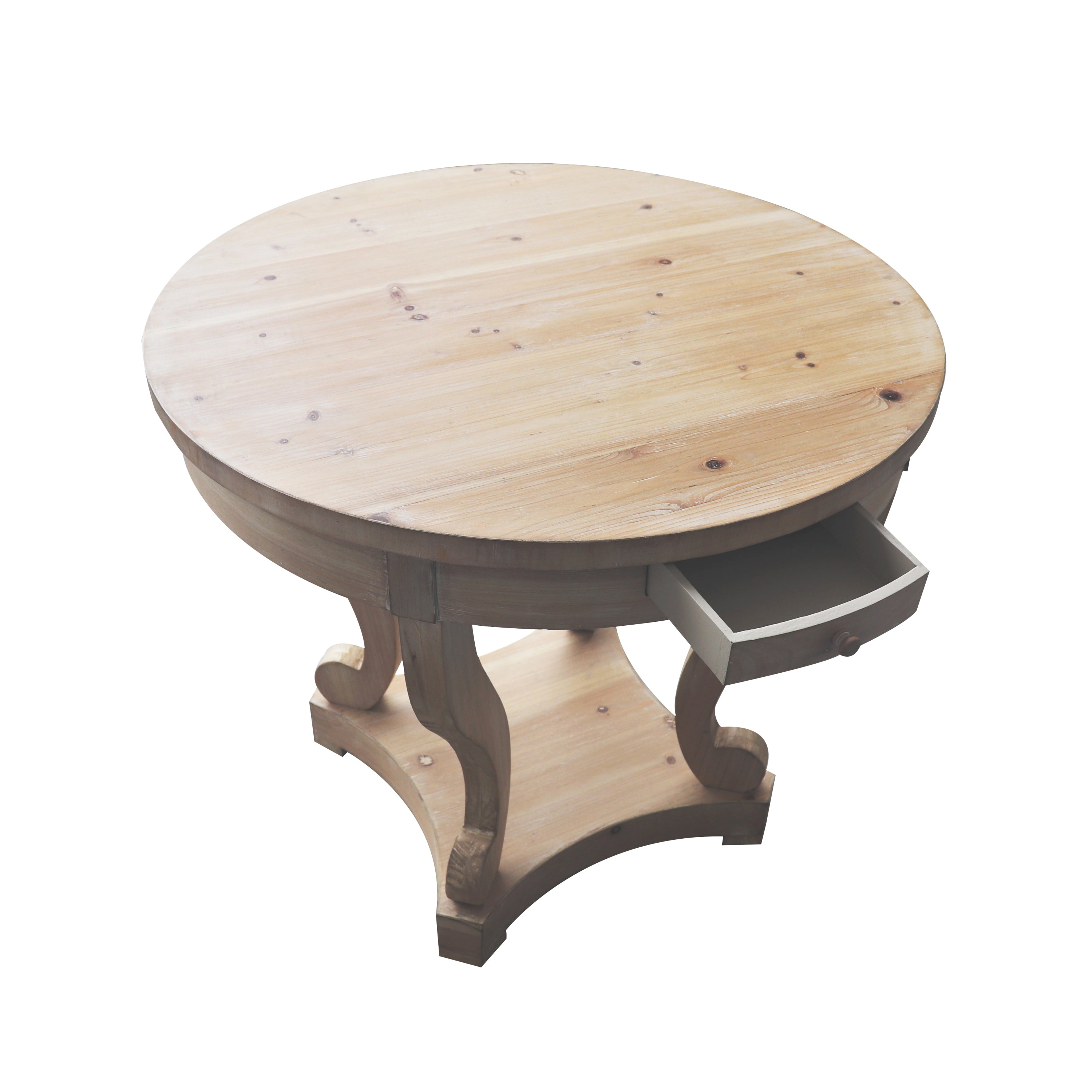 Farmhouse Style Round End Table - Natural Wood Grain Distressed