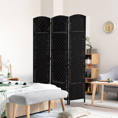 6' Tall Wicker Weave 3 Panel Room Divider Privacy Screen - Black