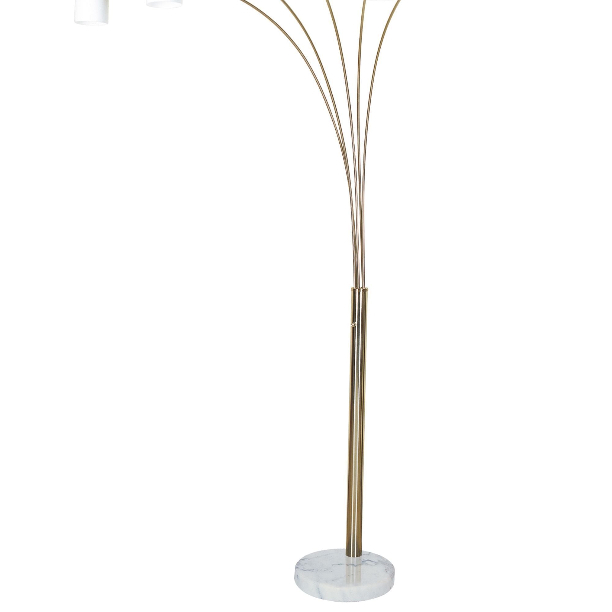 84" Tall Metal Floor Lamp with Nickel finish and 5 White Shaded Arches