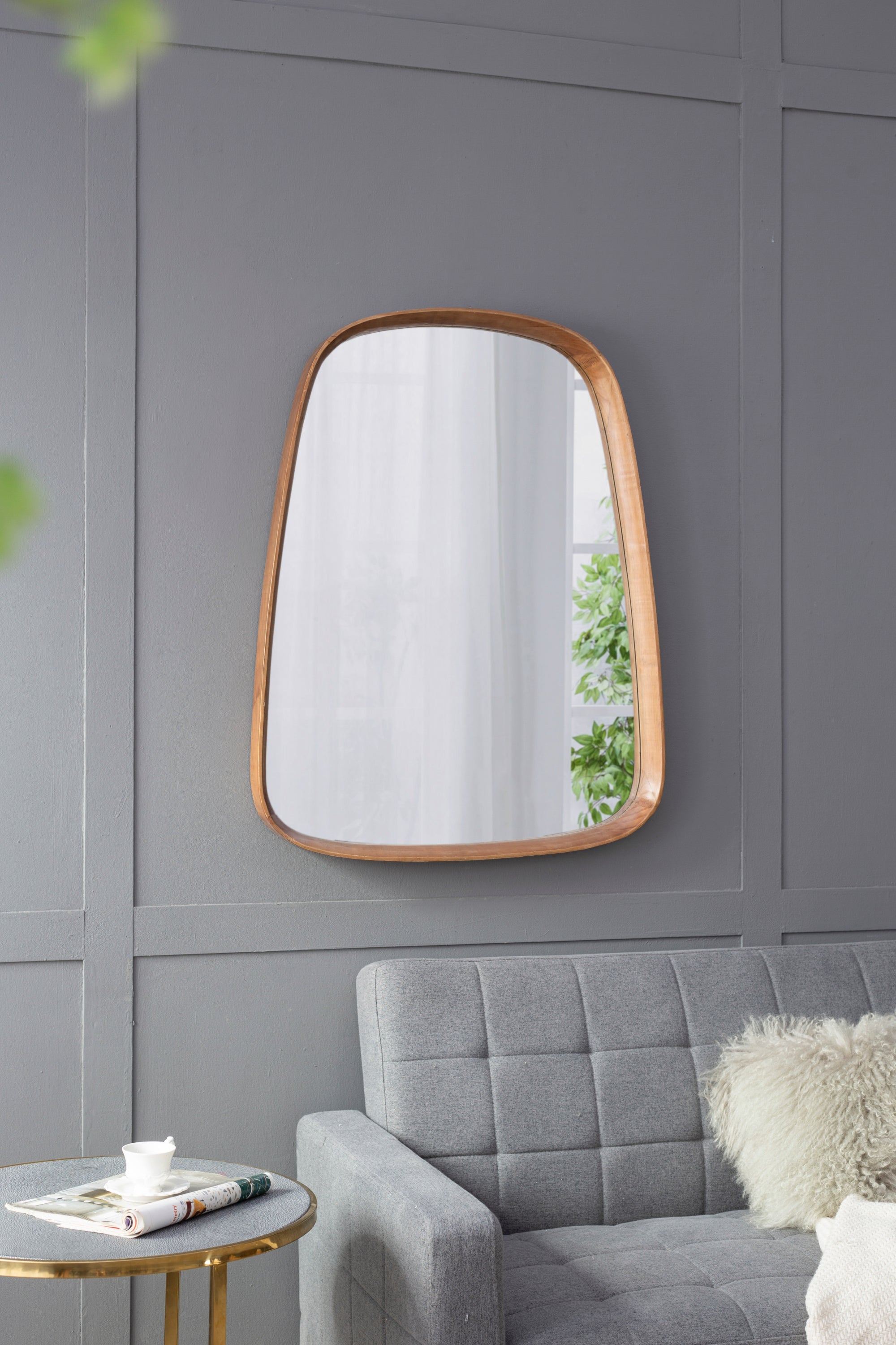 Irregular Mirror with Wood Frame 27"x37"