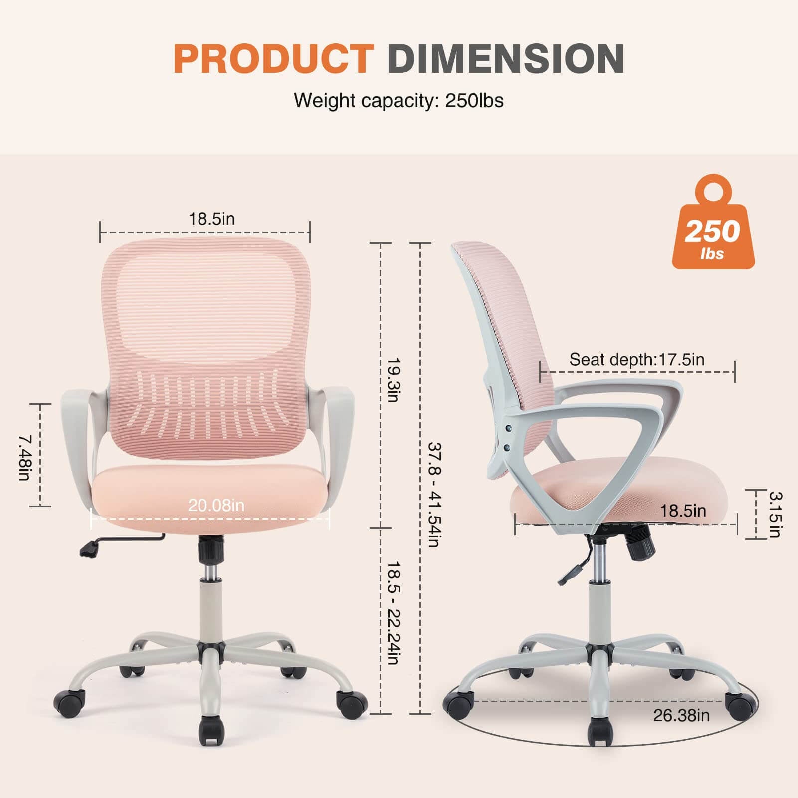 Mid-Back Task Chair with Lumbar Support - Pink