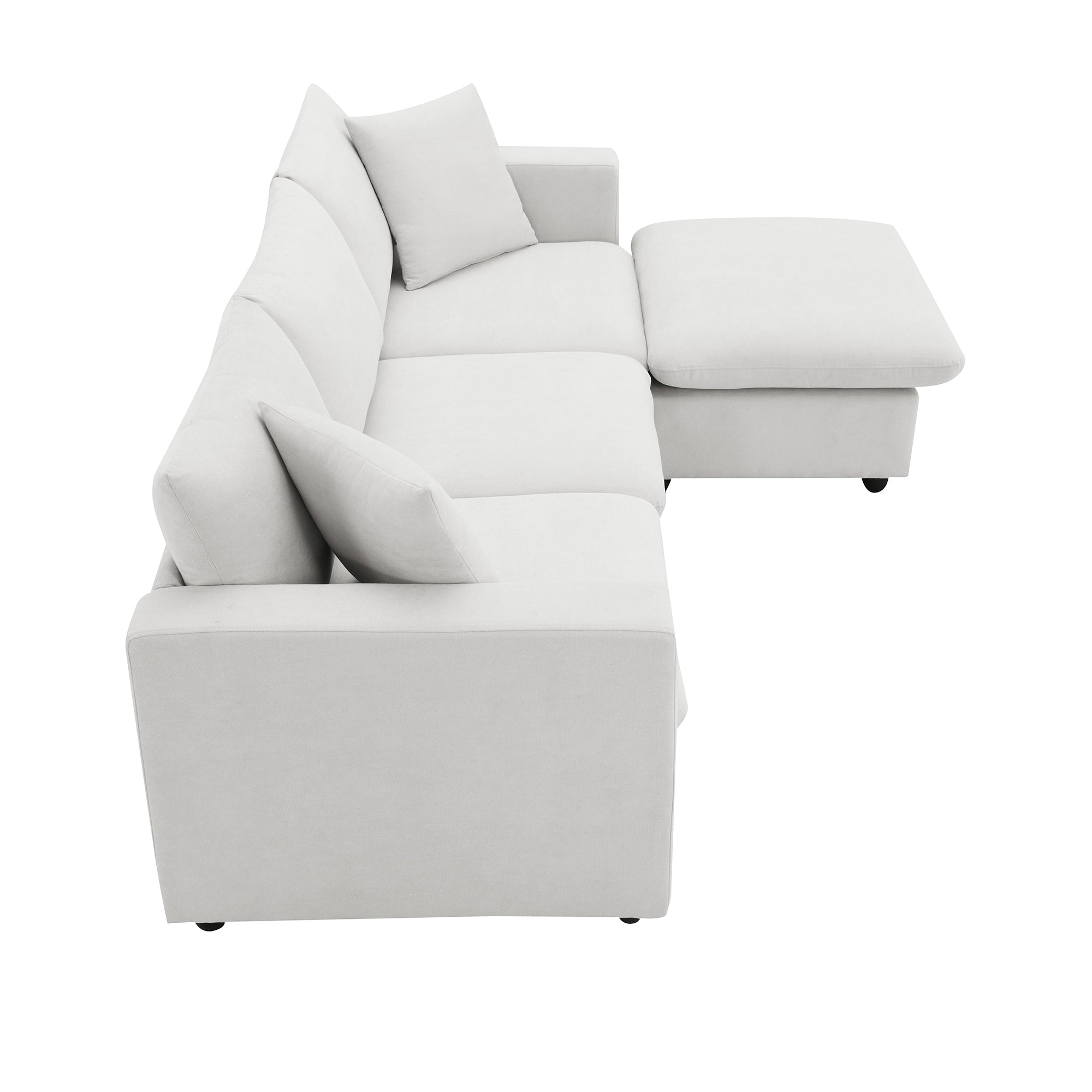 100.4x64.6" Modern Sectional Sofa, L-Shaped Couch Set With 2 Free Pillows, 4-Seat Polyester Fabric Couch Set With Convertible Ottoman - White