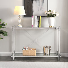 43.31'' Chrome Glass Sofa Table, Acrylic Side Table, Console Table