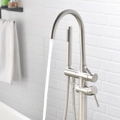 Single Handle Freestanding Tub Filler Floor Mount Bathtub Faucet with Handheld Shower - Brushed Nickel